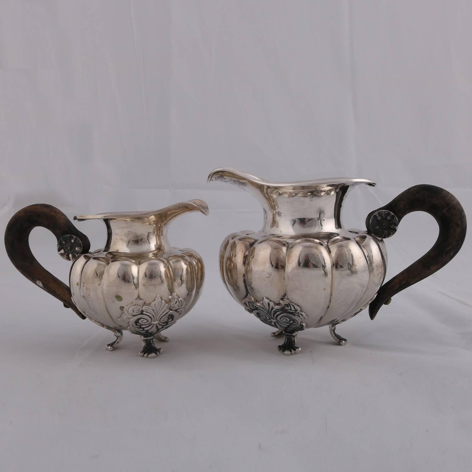 20th Century Large Six-Piece French Antique French .800 Silver Gadroon Tea Set, circa 1900