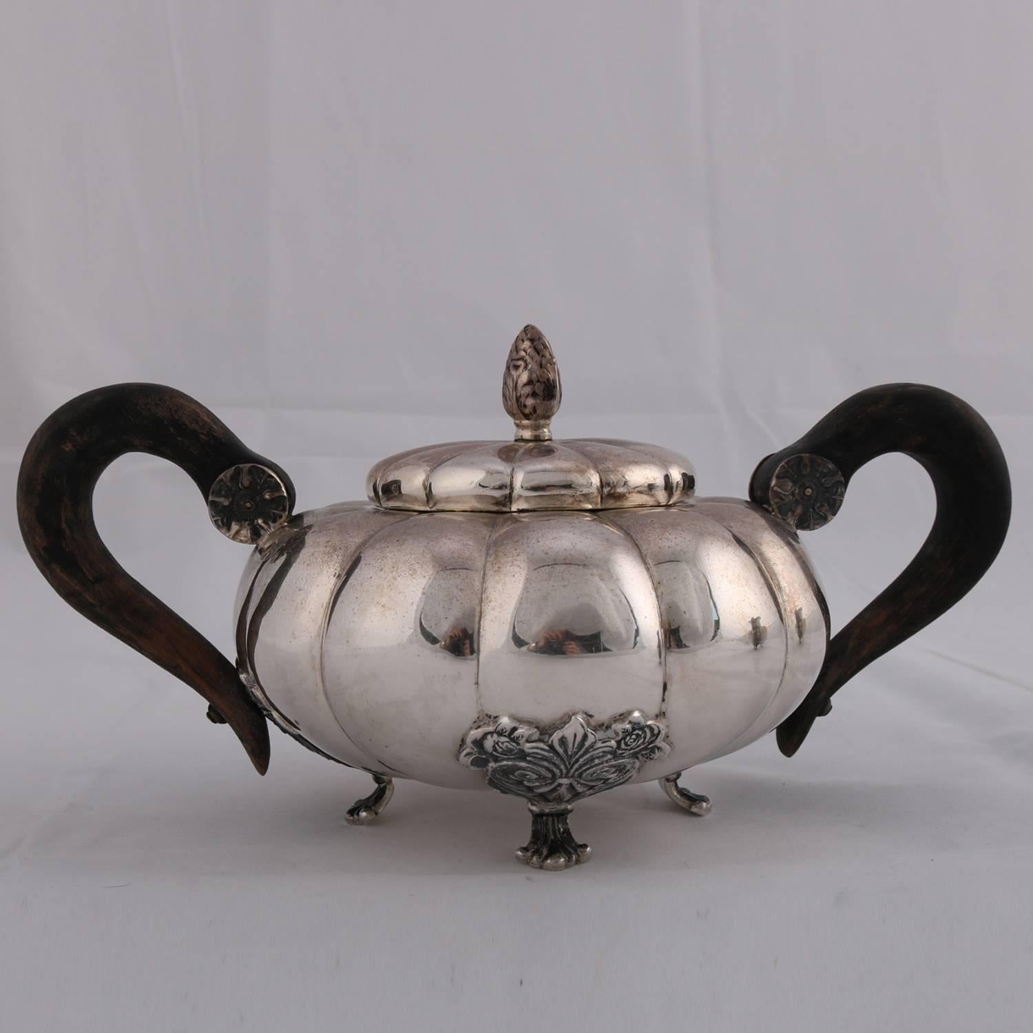 Large Six-Piece French Antique French .800 Silver Gadroon Tea Set, circa 1900 1