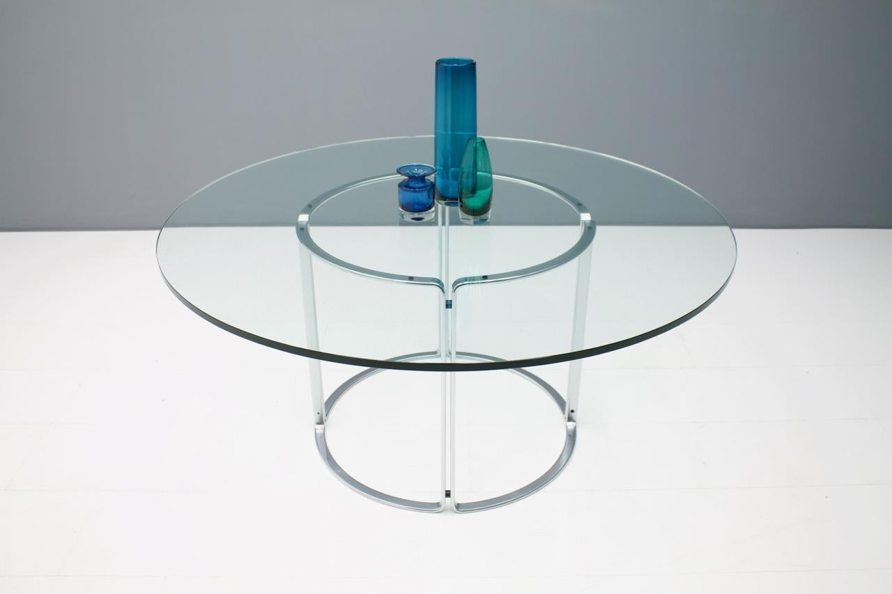 Large Circular Dining Table in Glass and Steel by Horst Bruning for Kill 1970s 5