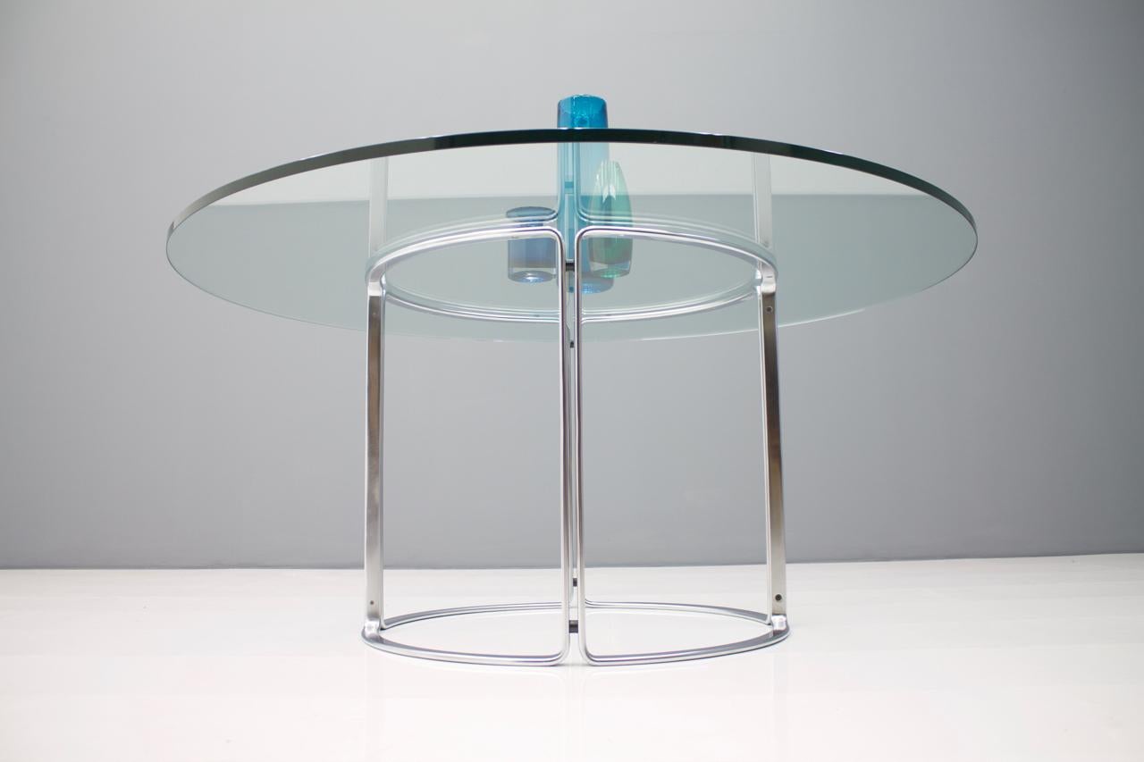 Large Circular Dining Table in Glass and Steel by Horst Bruning for Kill 1970s 7