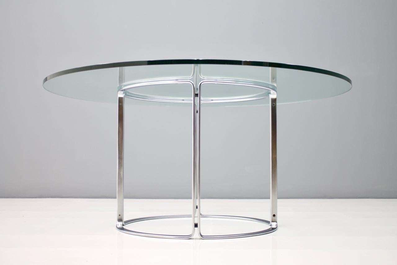 Mid-Century Modern Large Circular Dining Table in Glass and Steel by Horst Bruning for Kill 1970s