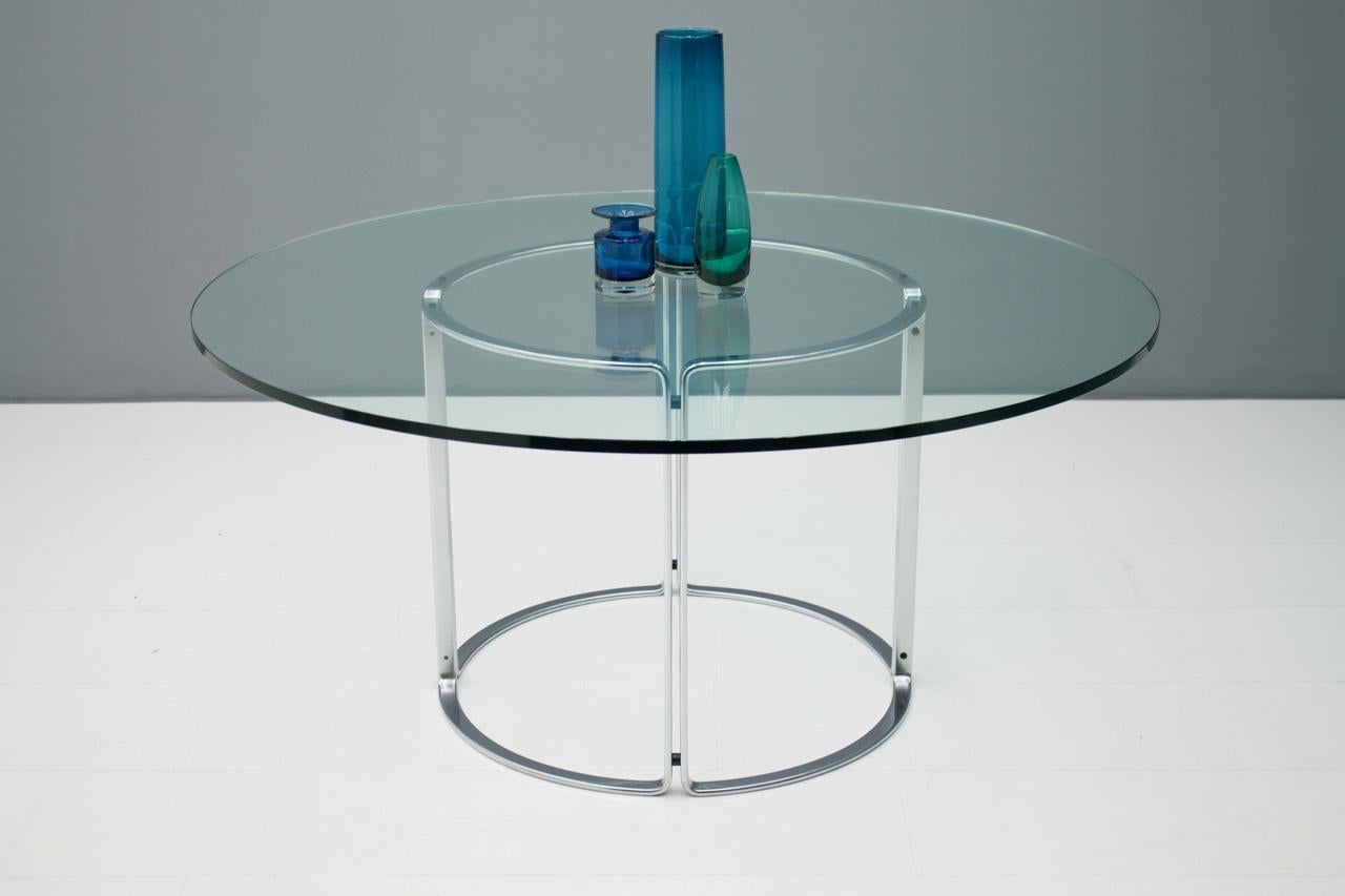 Large Circular Dining Table in Glass and Steel by Horst Bruning for Kill 1970s 2