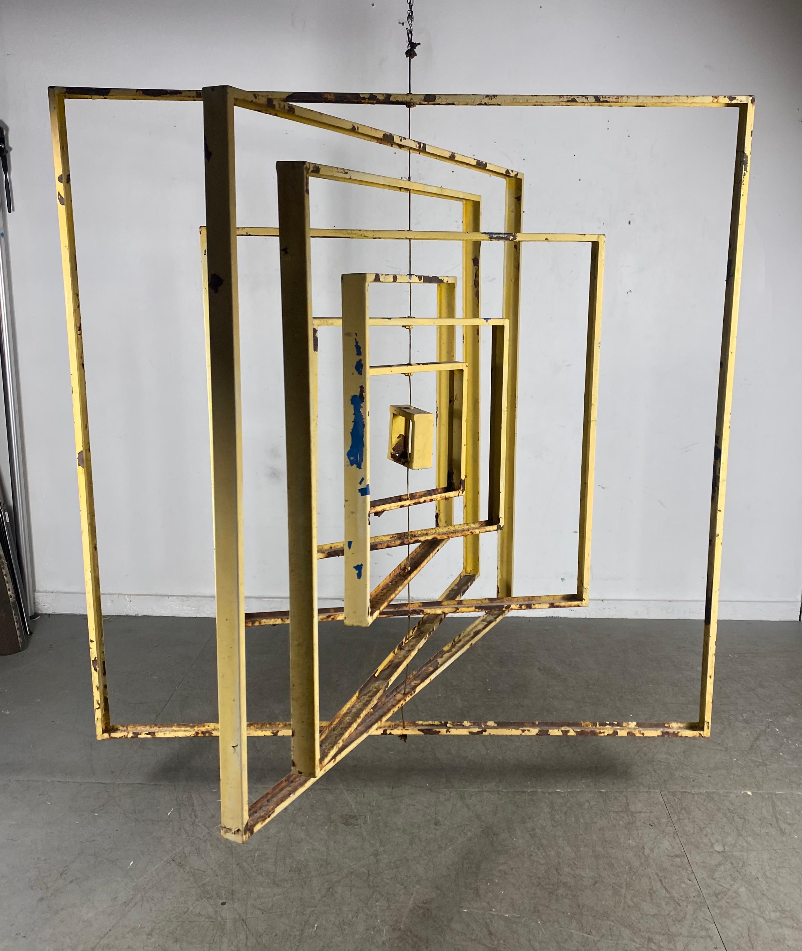 Large Modernist Abstract Kinetic Metal Hanging Sculpture In Distressed Condition For Sale In Buffalo, NY