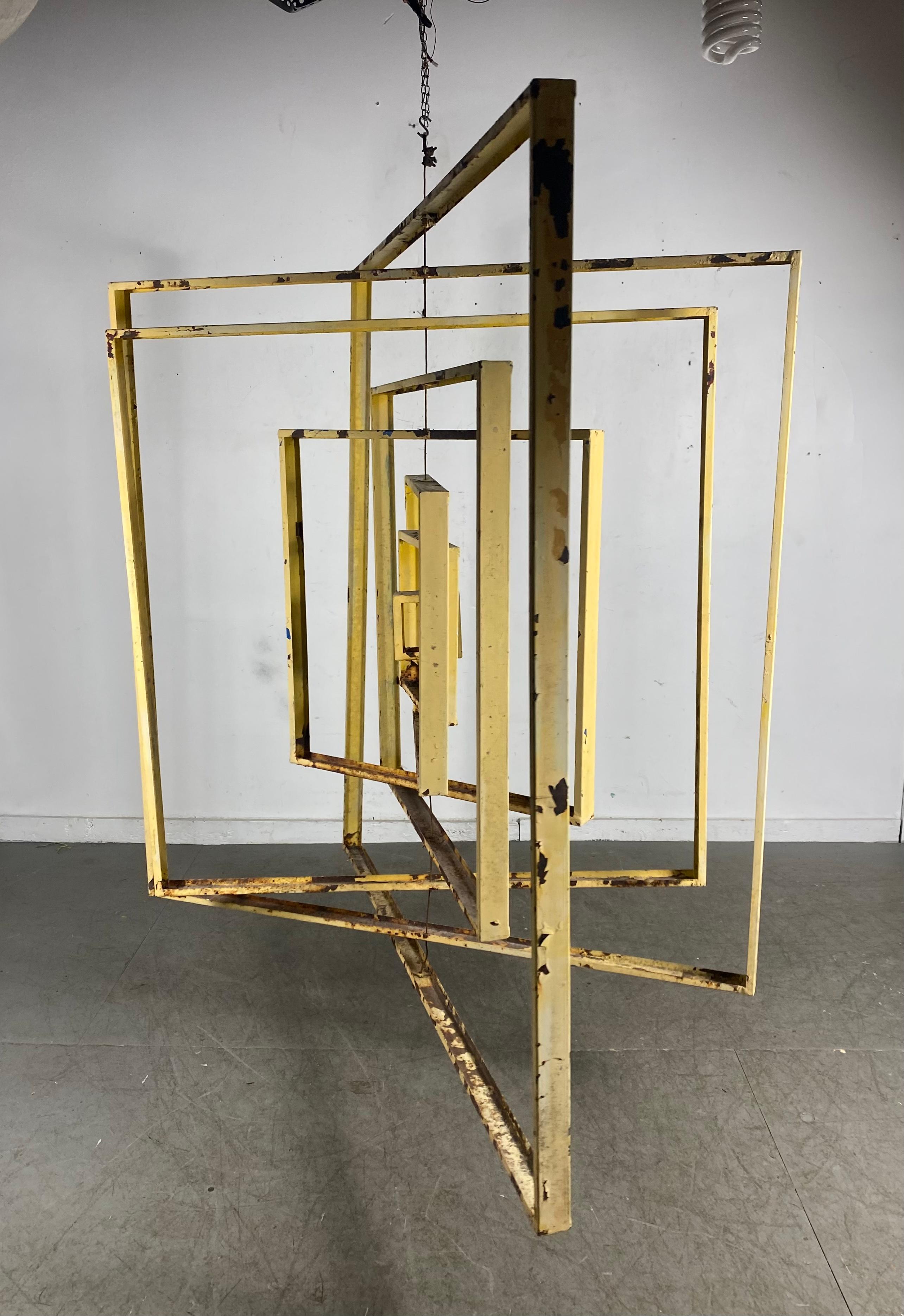 Late 20th Century Large Modernist Abstract Kinetic Metal Hanging Sculpture For Sale