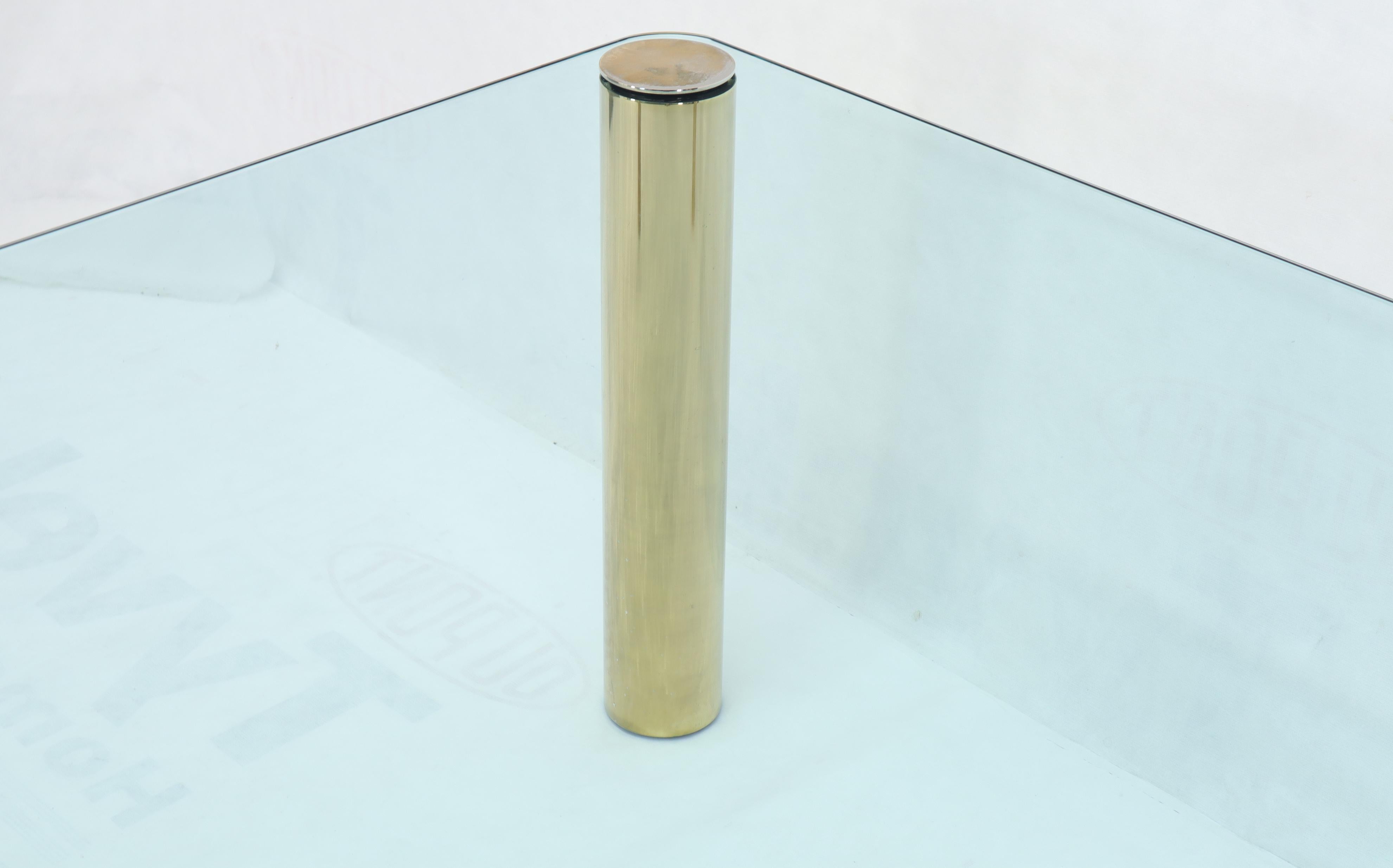 Large Square Thick Glass Top Dining Table on Brass Cylinder Legs For Sale 1