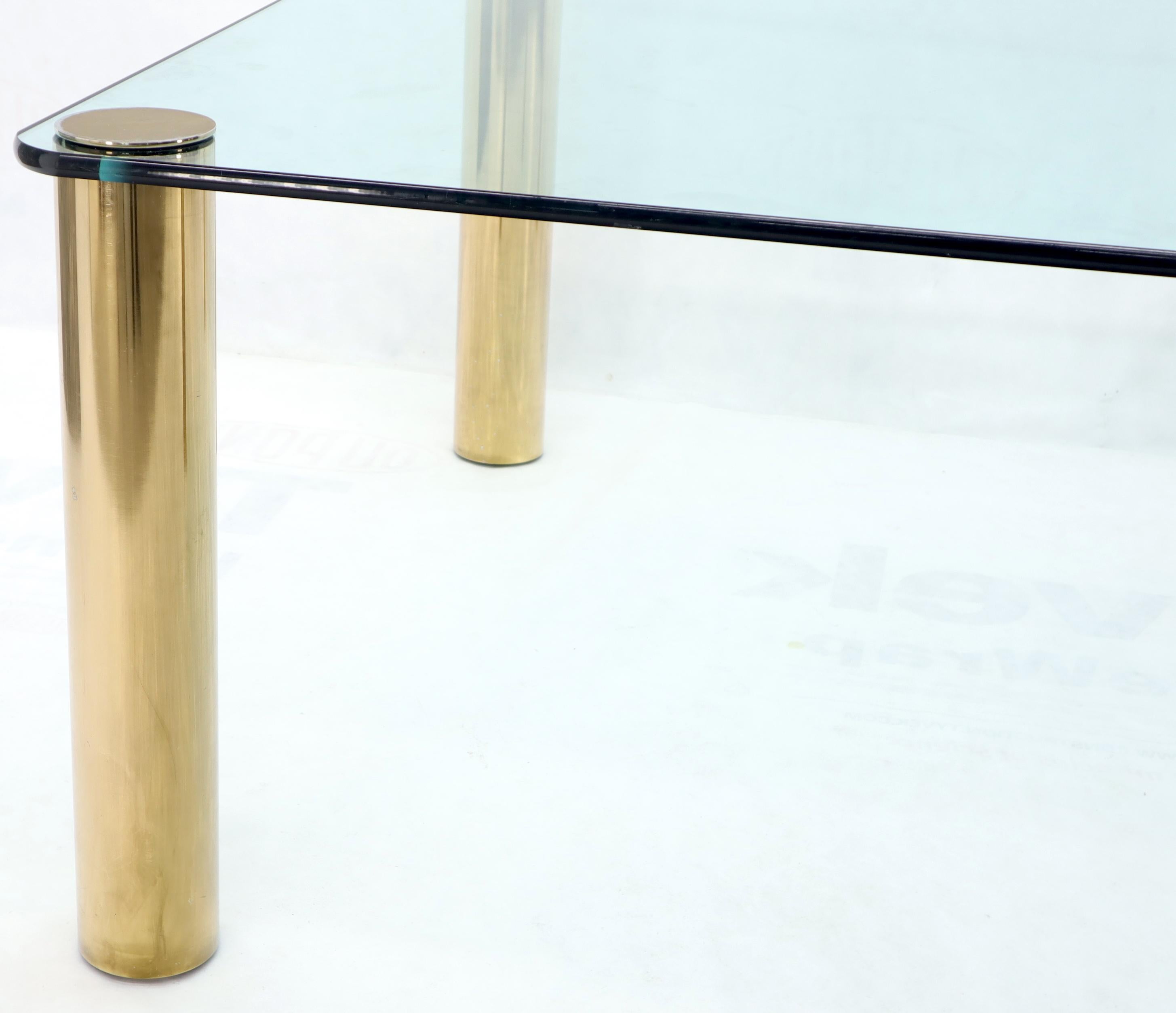 Large Square Thick Glass Top Dining Table on Brass Cylinder Legs For Sale 2