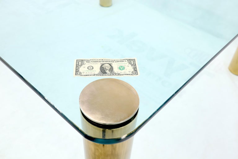 Large Square Thick Glass Top Dining Table on Brass Cylinder Legs For Sale at 1stDibs glass