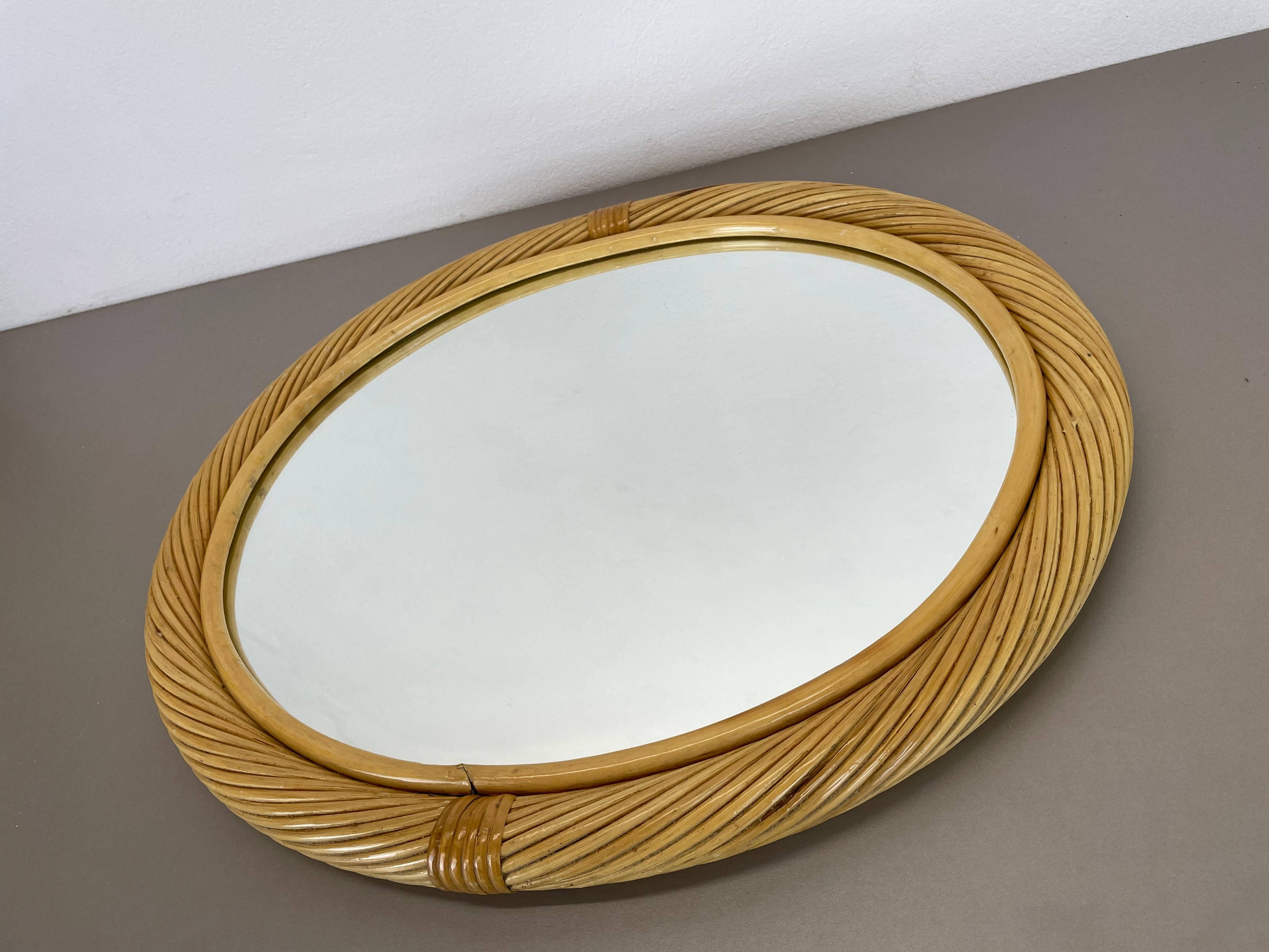 Large Rattan Rotin Wall Mirror in Crespi Albini Style, Italy, 1970s For Sale 8
