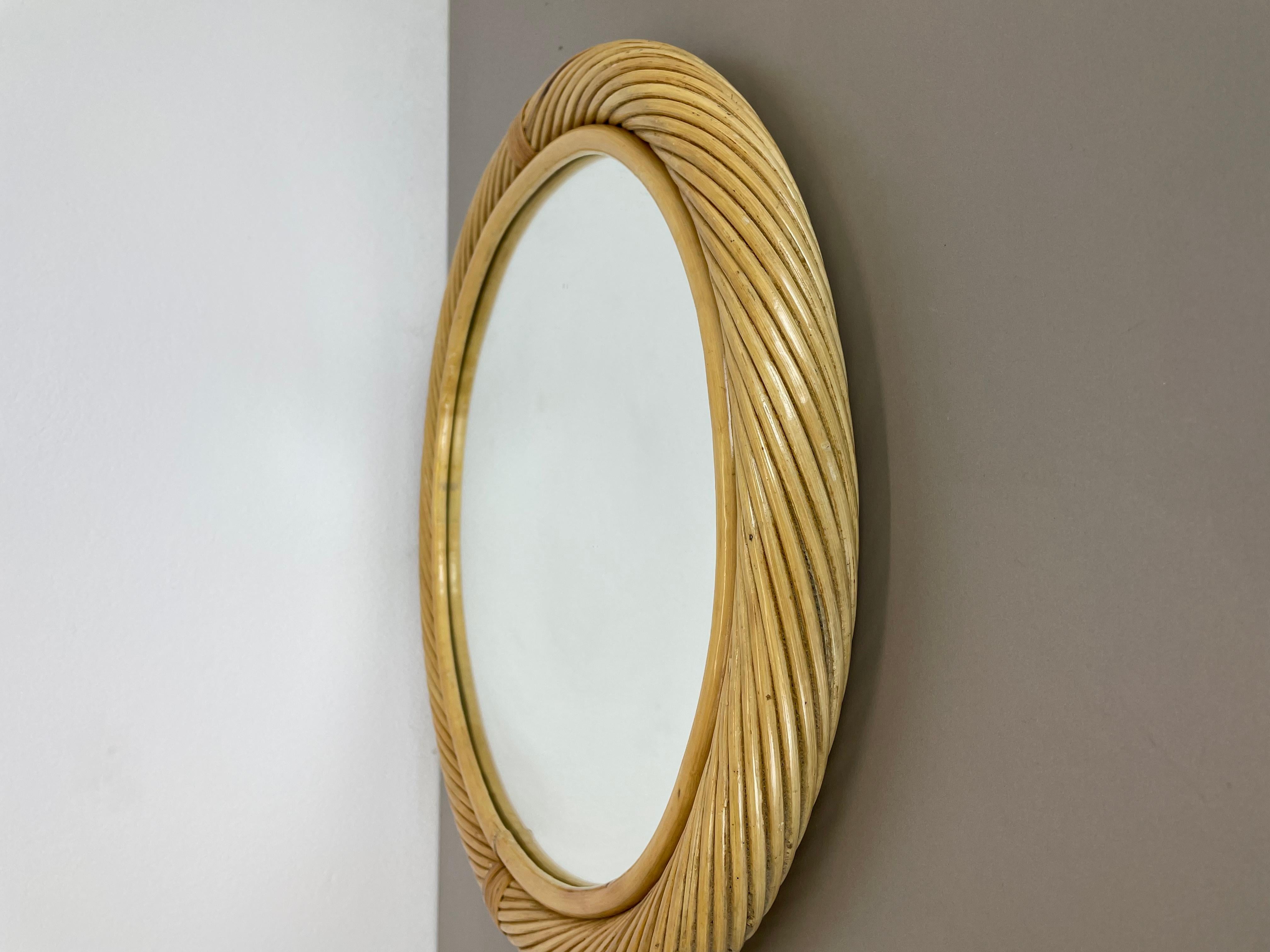 Large Rattan Rotin Wall Mirror in Crespi Albini Style, Italy, 1970s For Sale 9