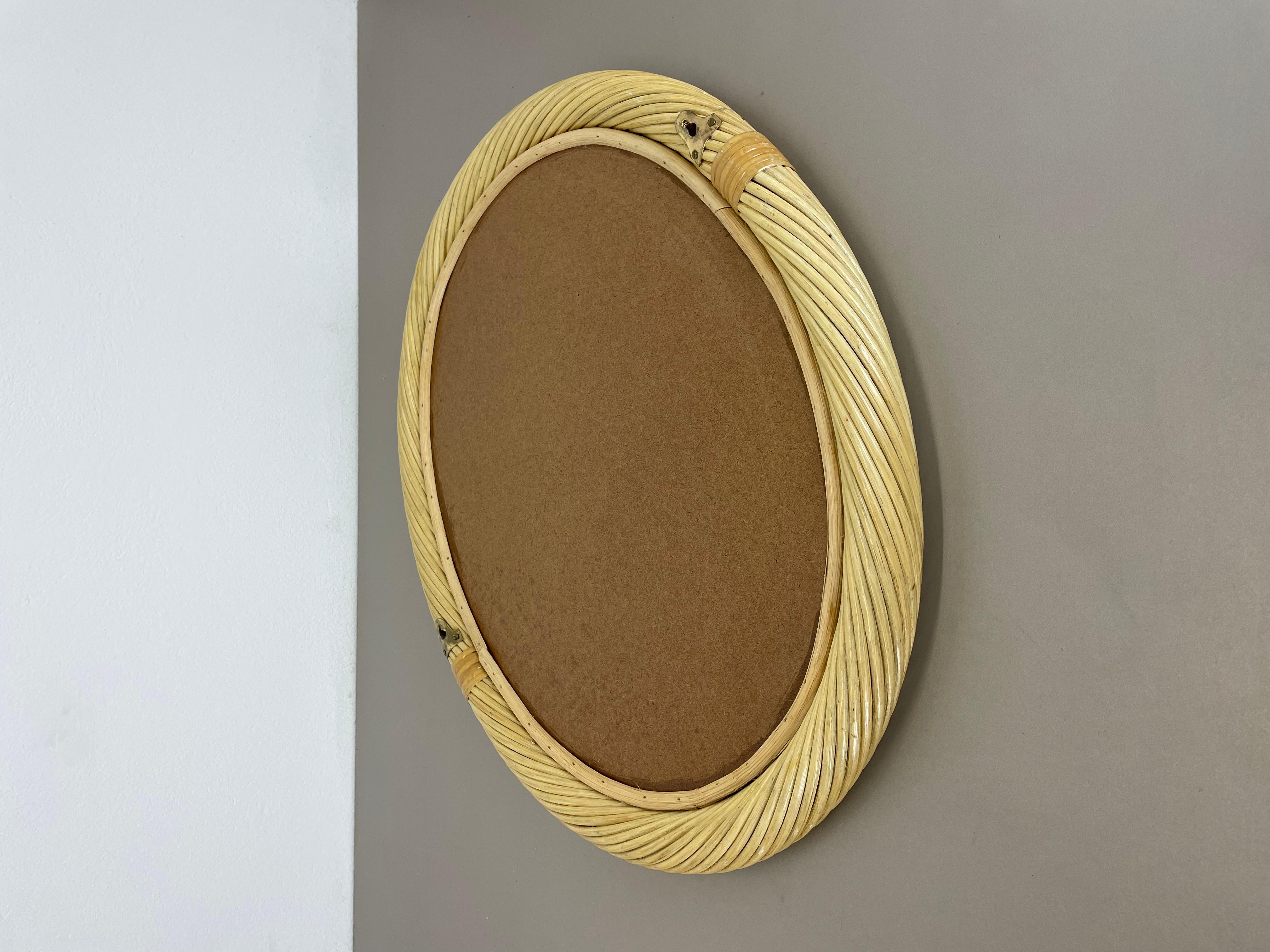 Large Rattan Rotin Wall Mirror in Crespi Albini Style, Italy, 1970s For Sale 10