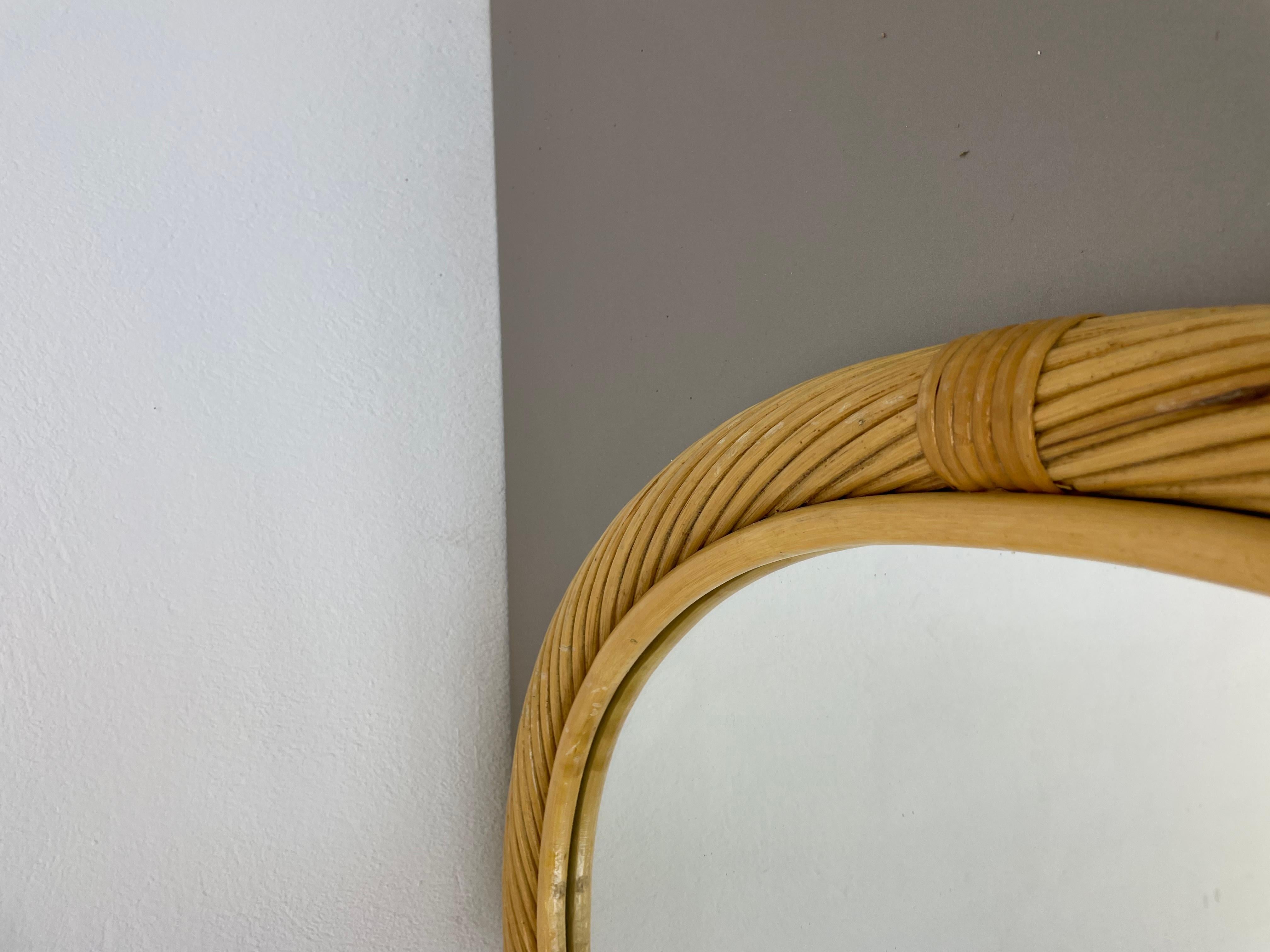 Large Rattan Rotin Wall Mirror in Crespi Albini Style, Italy, 1970s For Sale 12