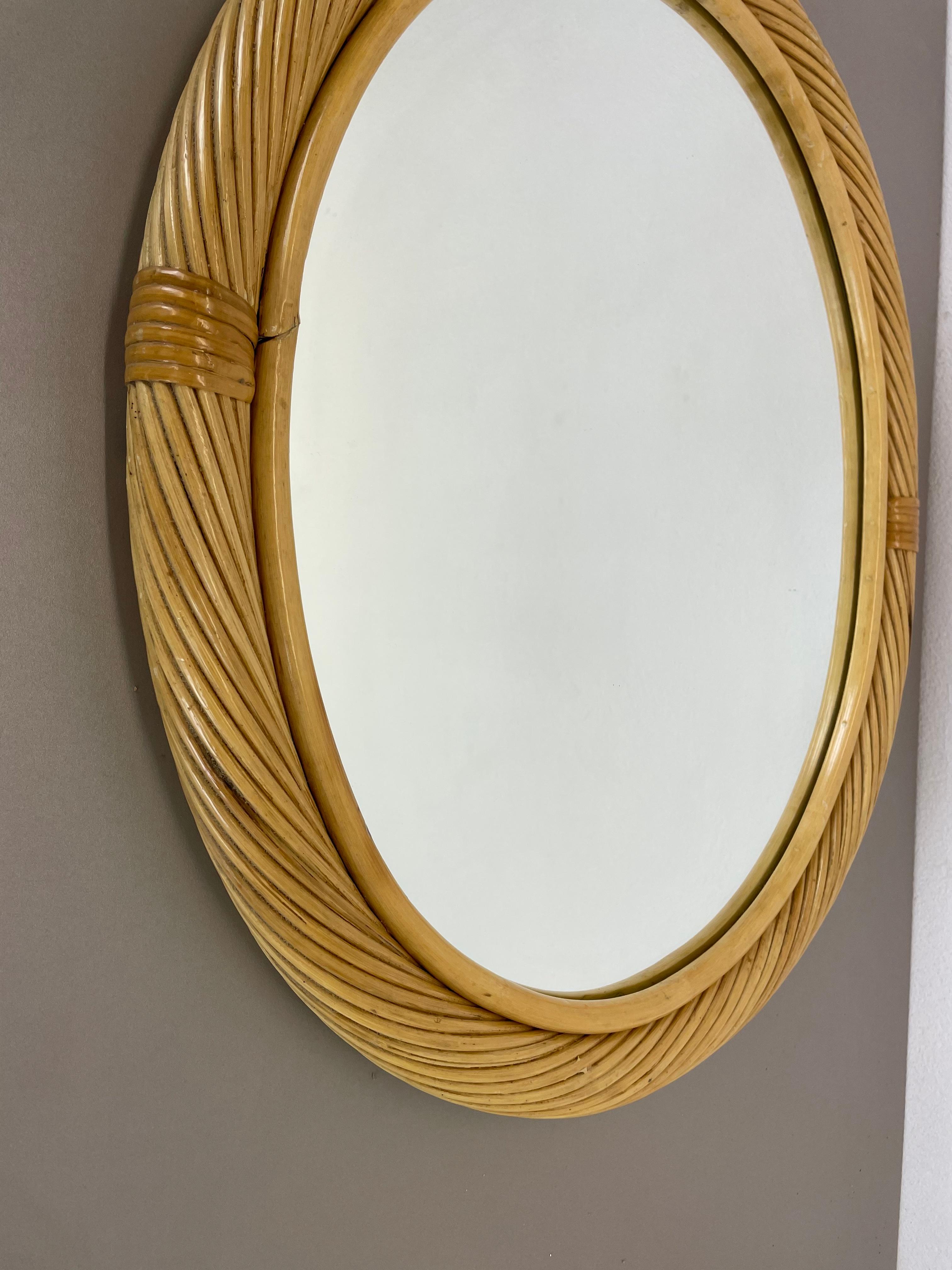 20th Century Large Rattan Rotin Wall Mirror in Crespi Albini Style, Italy, 1970s For Sale