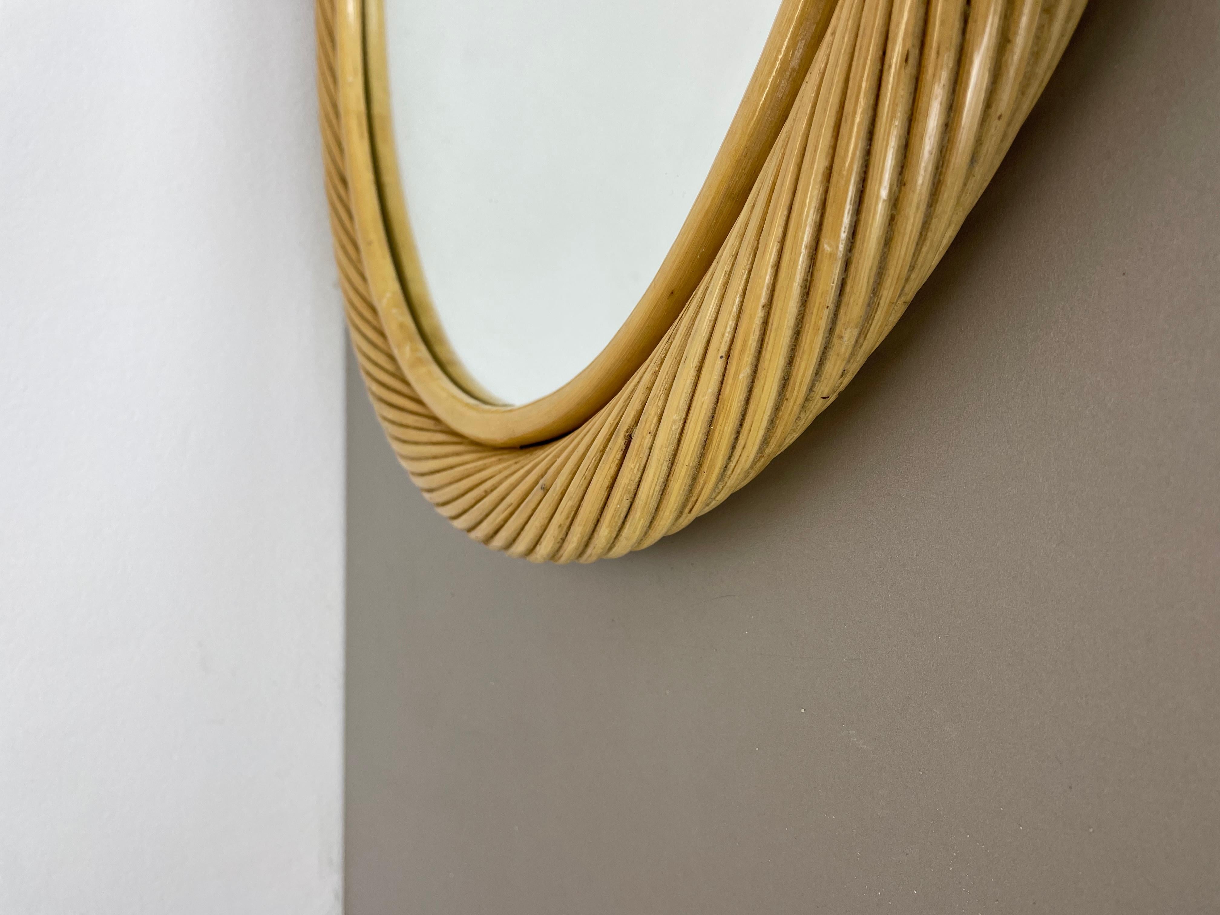 Large Rattan Rotin Wall Mirror in Crespi Albini Style, Italy, 1970s For Sale 3