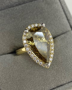 Large 6.36ct Fancy C5 Natural Pear Cut Diamond 18K Gold Ring, AUSCERT certified.