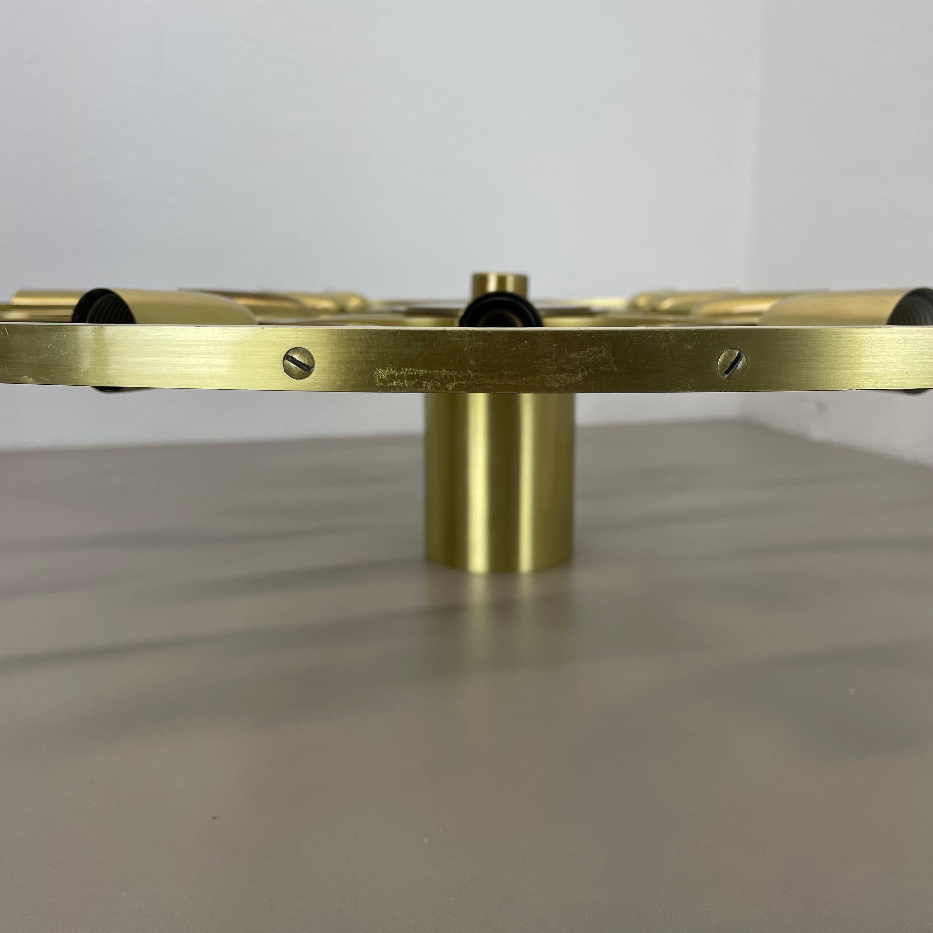 Large 64cm Brass 12 Bulb Stilnovo Style Flush Mount Ceiling Light, Italy 1960s For Sale 6
