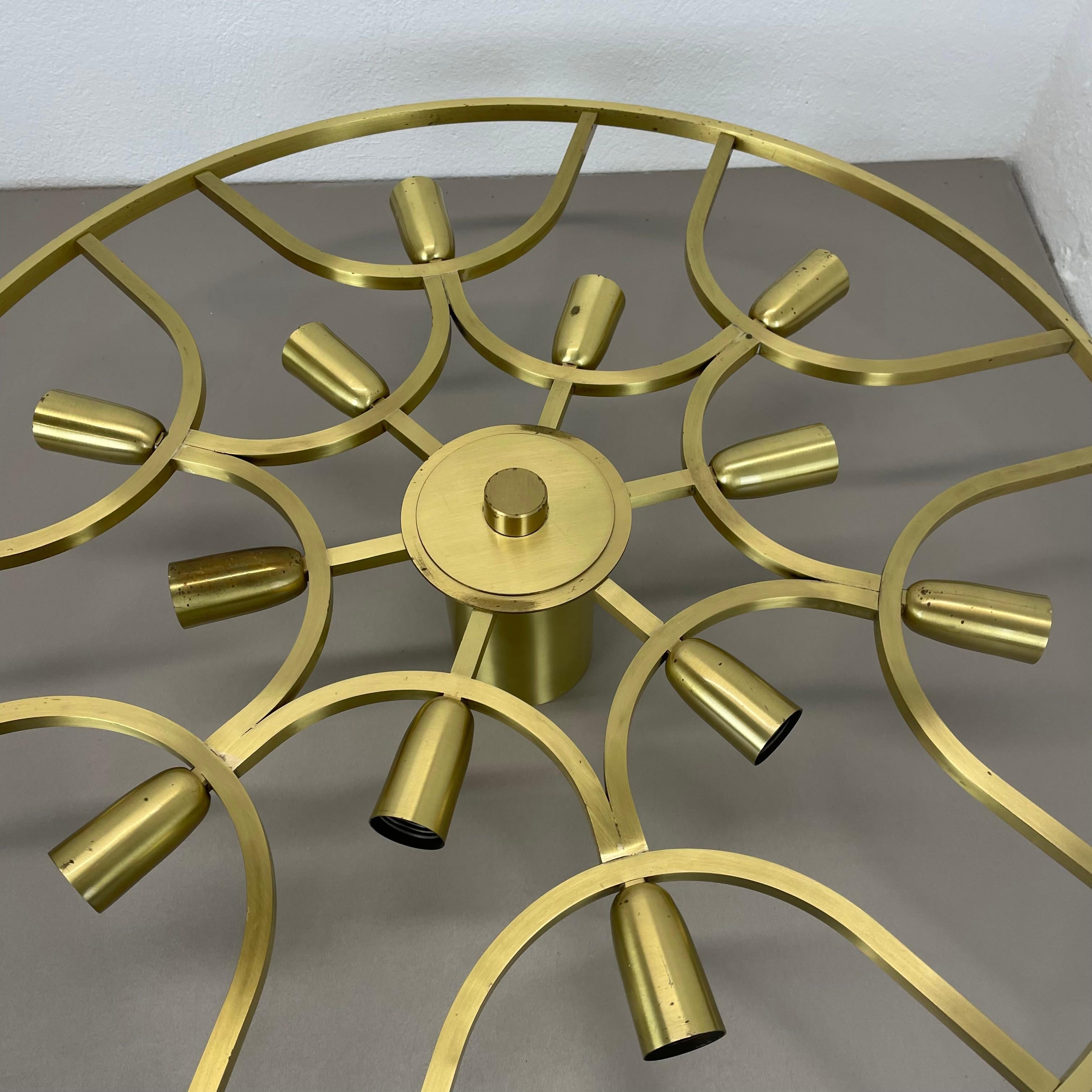 Large 64cm Brass 12 Bulb Stilnovo Style Flush Mount Ceiling Light, Italy 1960s For Sale 7