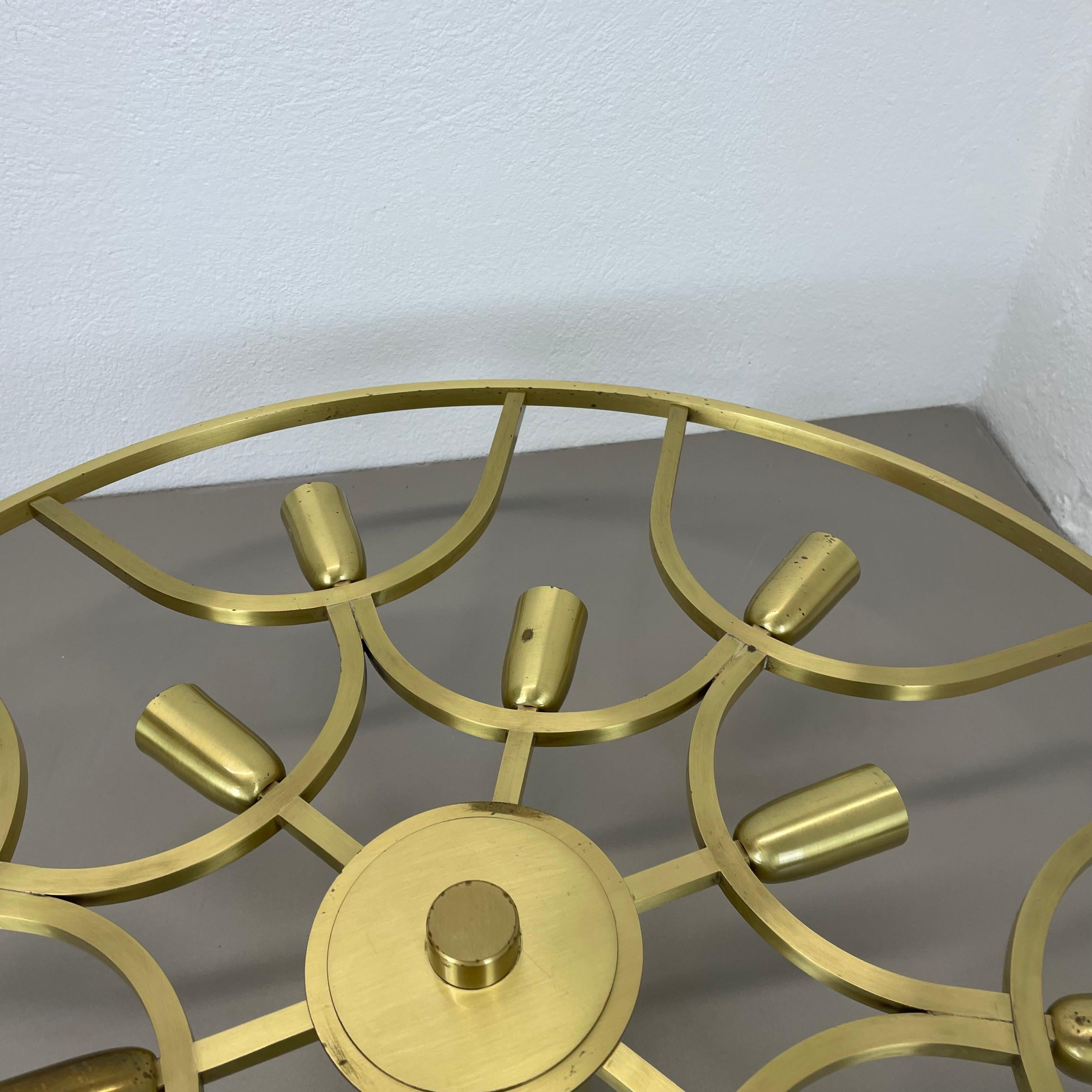 Large 64cm Brass 12 Bulb Stilnovo Style Flush Mount Ceiling Light, Italy 1960s For Sale 8