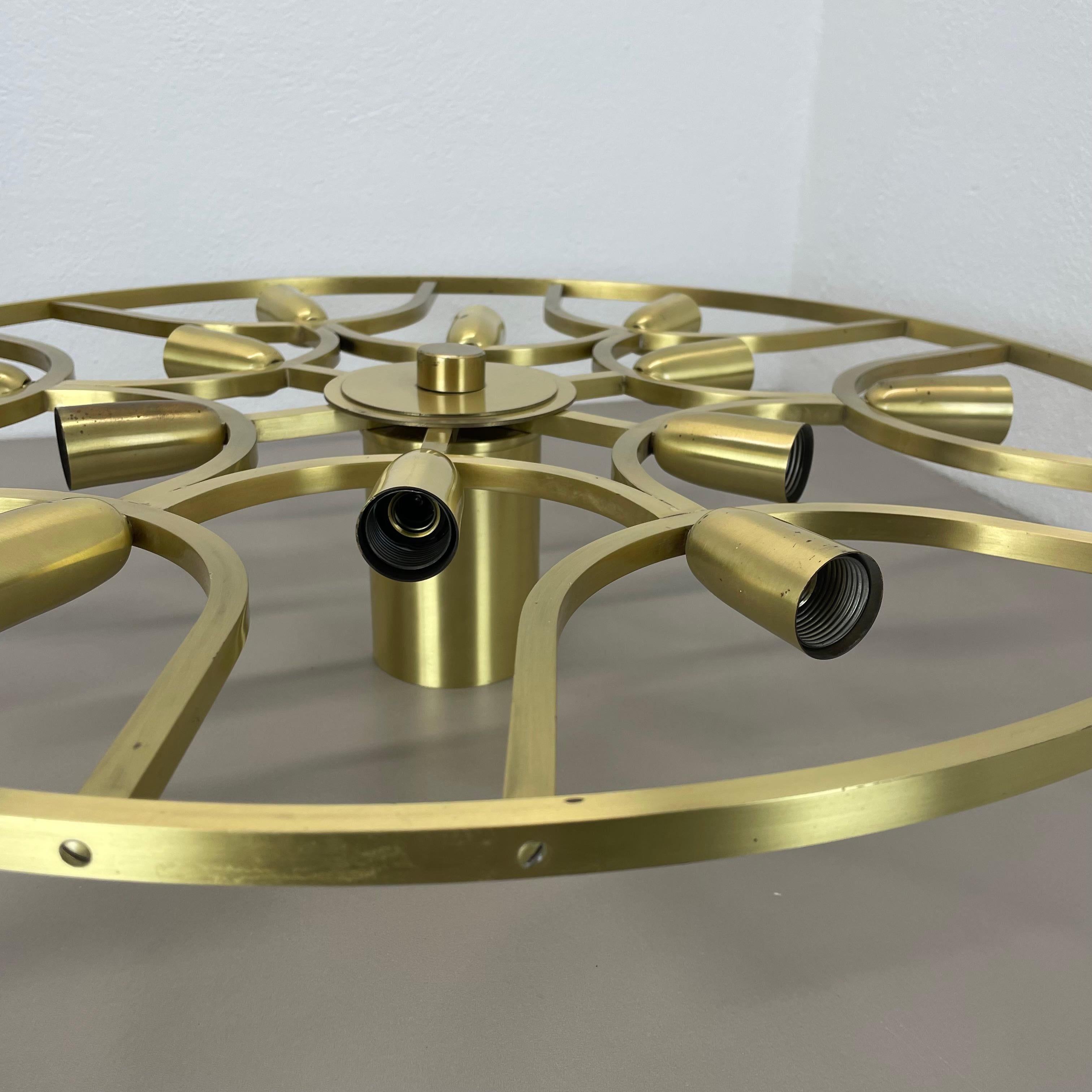 Large 64cm Brass 12 Bulb Stilnovo Style Flush Mount Ceiling Light, Italy 1960s For Sale 9