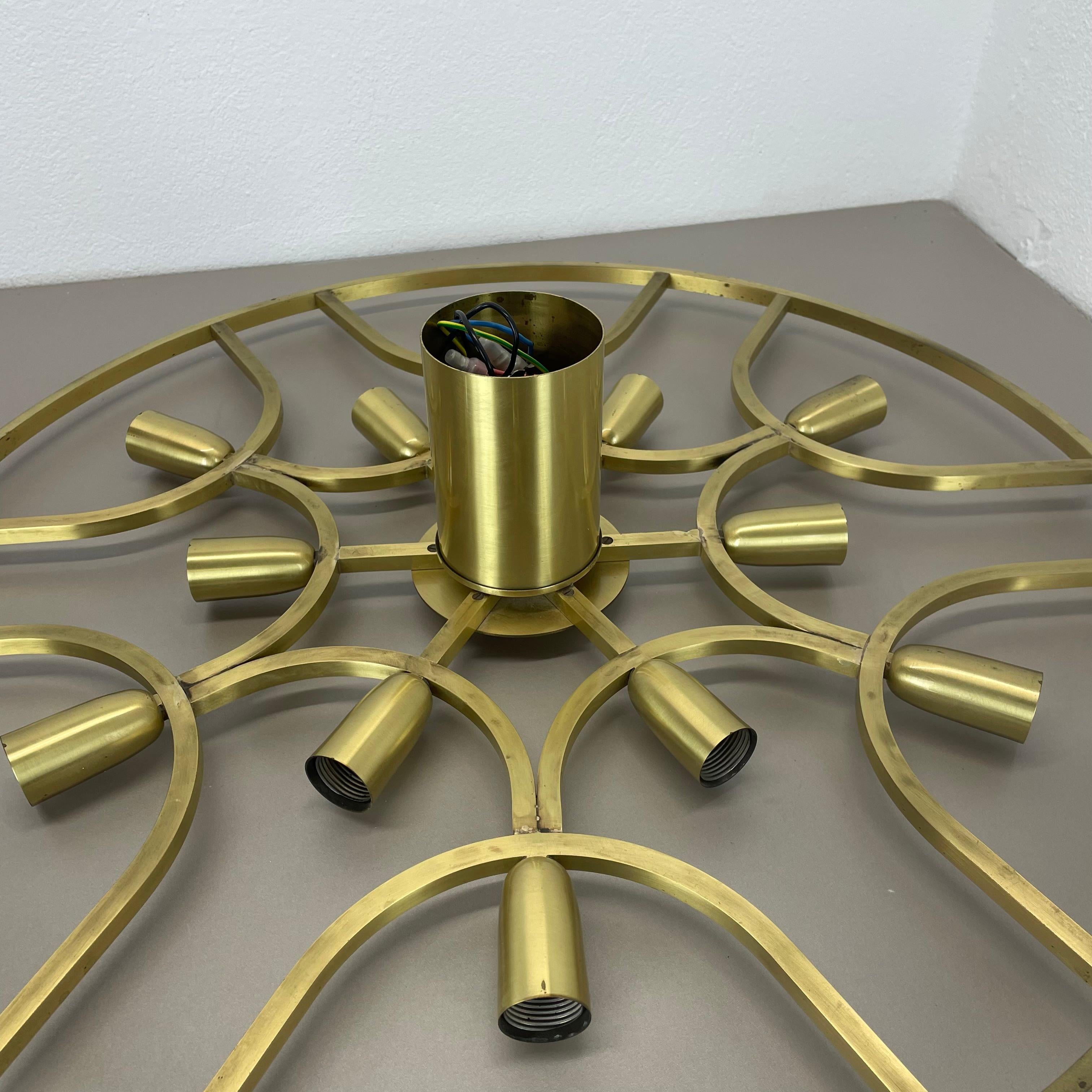 Large 64cm Brass 12 Bulb Stilnovo Style Flush Mount Ceiling Light, Italy 1960s For Sale 10