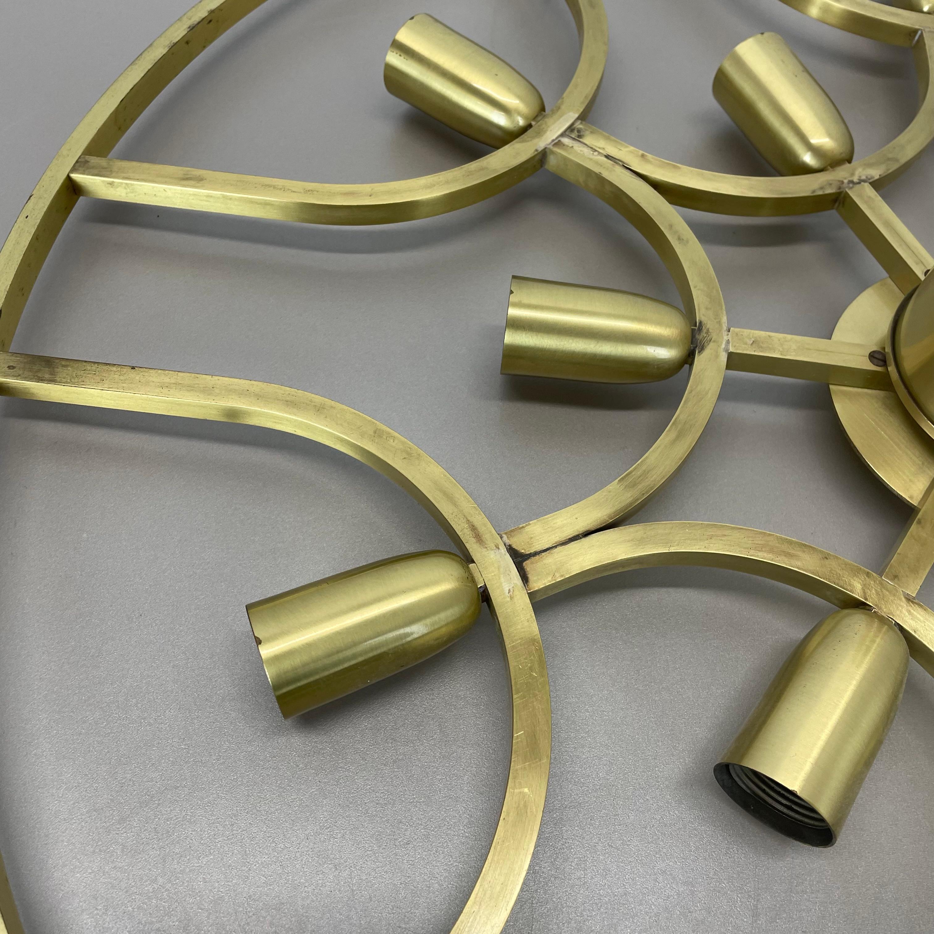 Large 64cm Brass 12 Bulb Stilnovo Style Flush Mount Ceiling Light, Italy 1960s For Sale 11