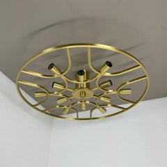 Large 64cm Brass 12 Bulb Stilnovo Style Flush Mount Ceiling Light, Italy 1960s