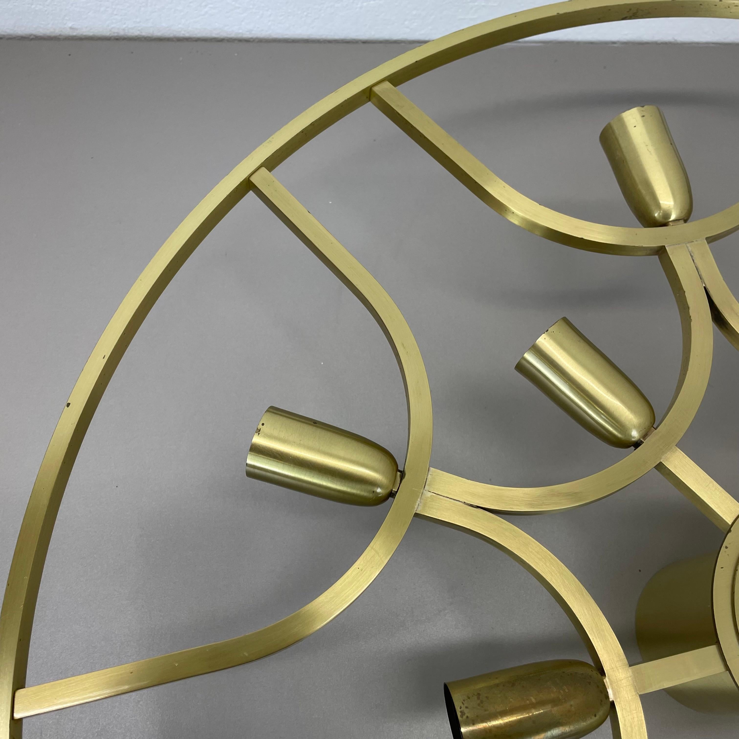 Metal Large 64cm Brass 12 Bulb Stilnovo Style Flush Mount Ceiling Light, Italy 1960s For Sale