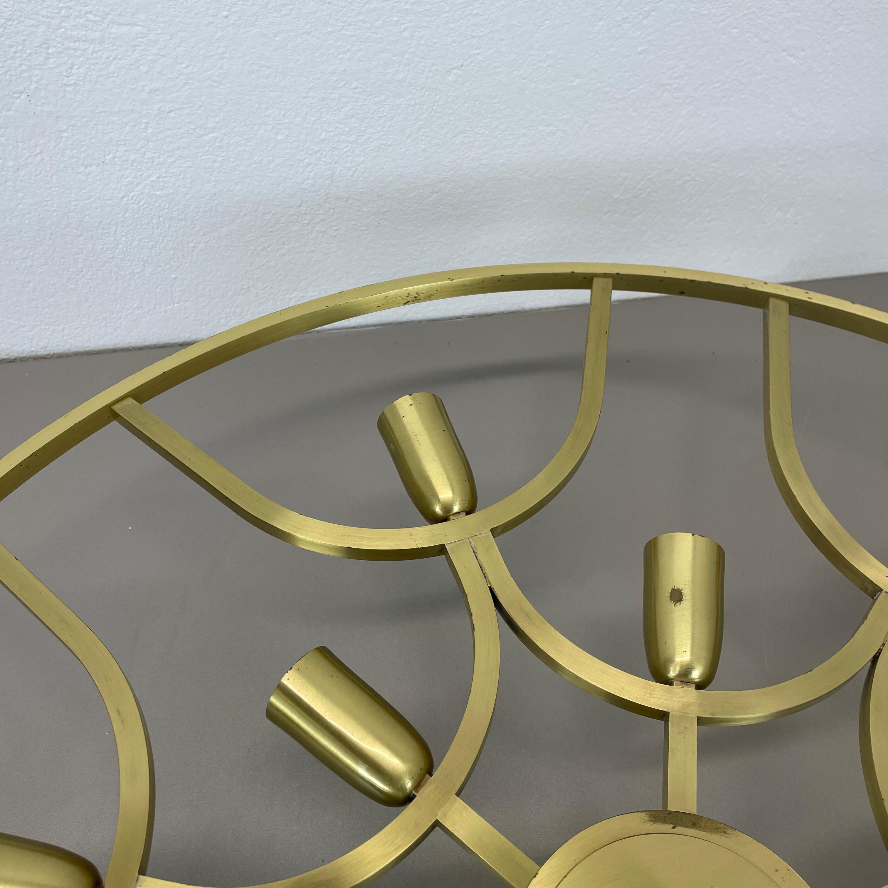 Large 64cm Brass 12 Bulb Stilnovo Style Flush Mount Ceiling Light, Italy 1960s For Sale 1