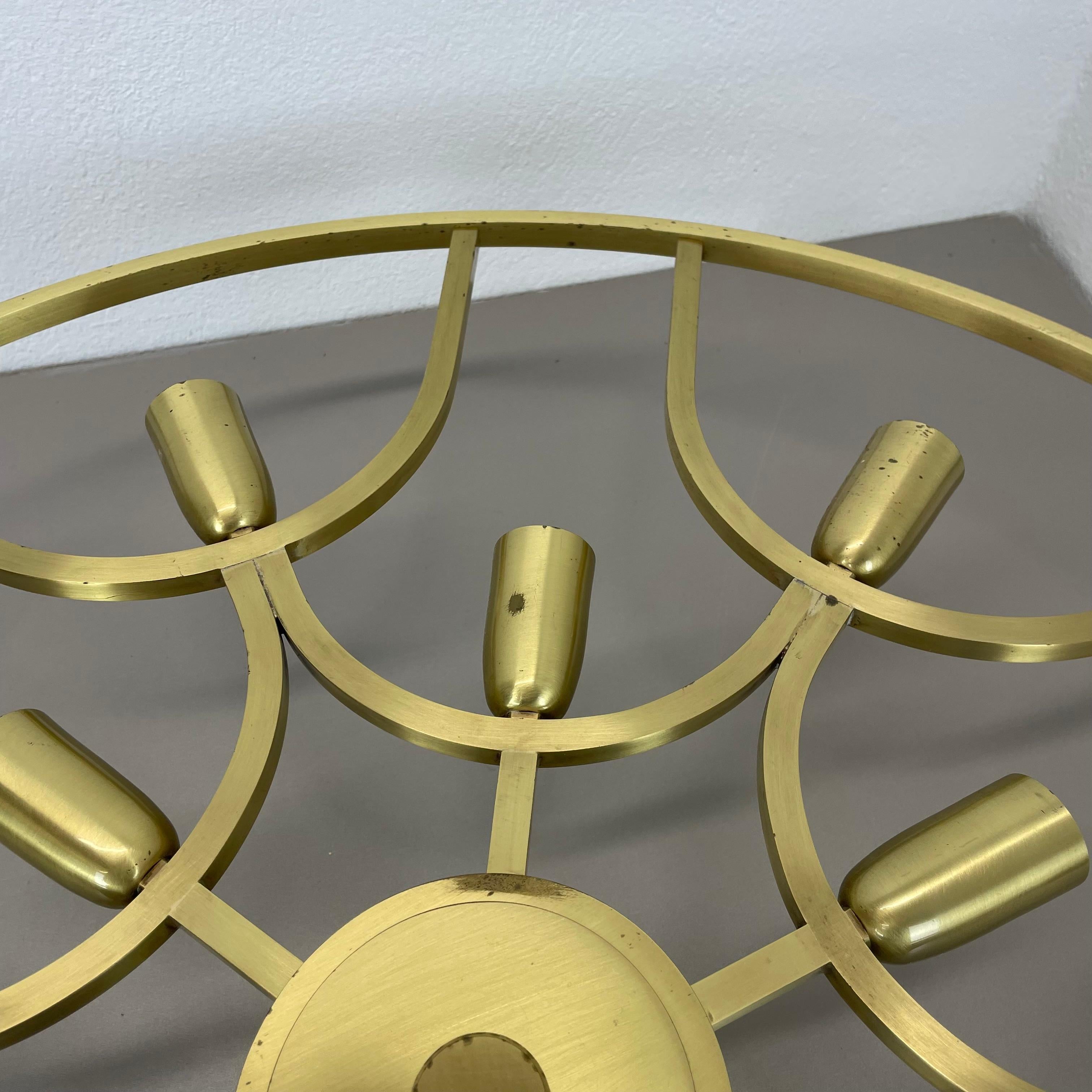 Large 64cm Brass 12 Bulb Stilnovo Style Flush Mount Ceiling Light, Italy 1960s For Sale 2