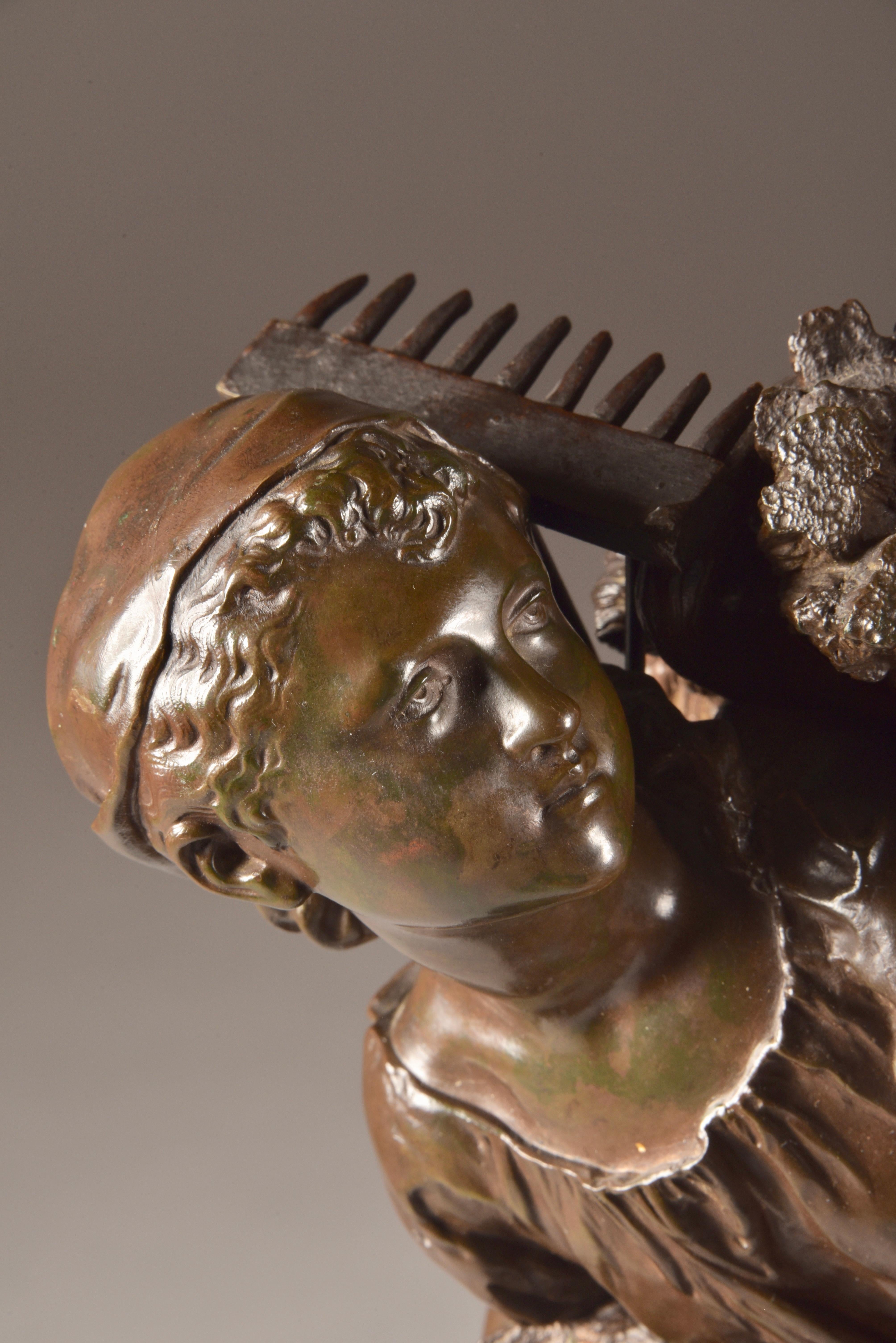 Large Rare French Bronze Sculpture, Mathurin Moreau & E. Collin, 1860 For Sale 7