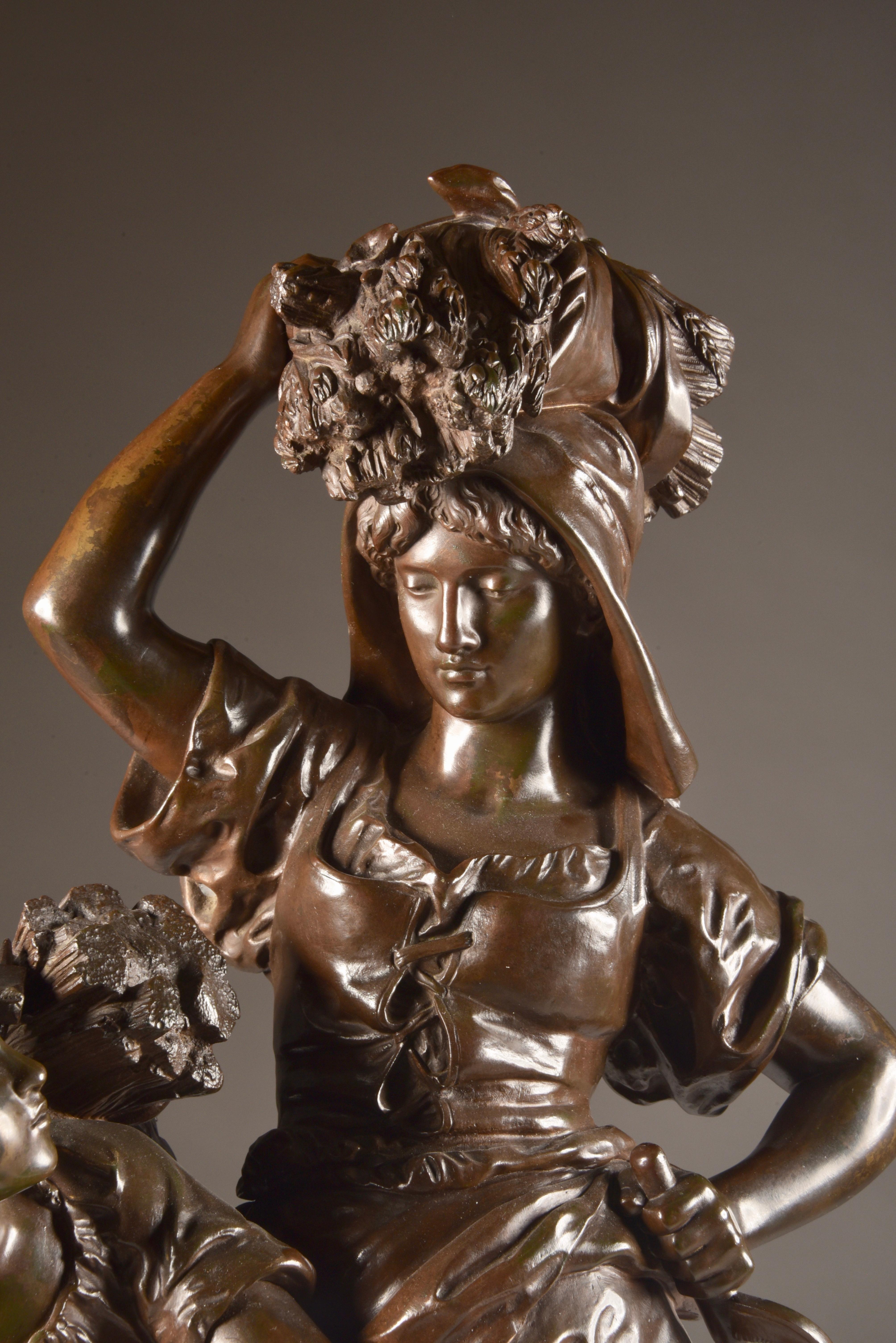 Large Rare French Bronze Sculpture, Mathurin Moreau & E. Collin, 1860 For Sale 10