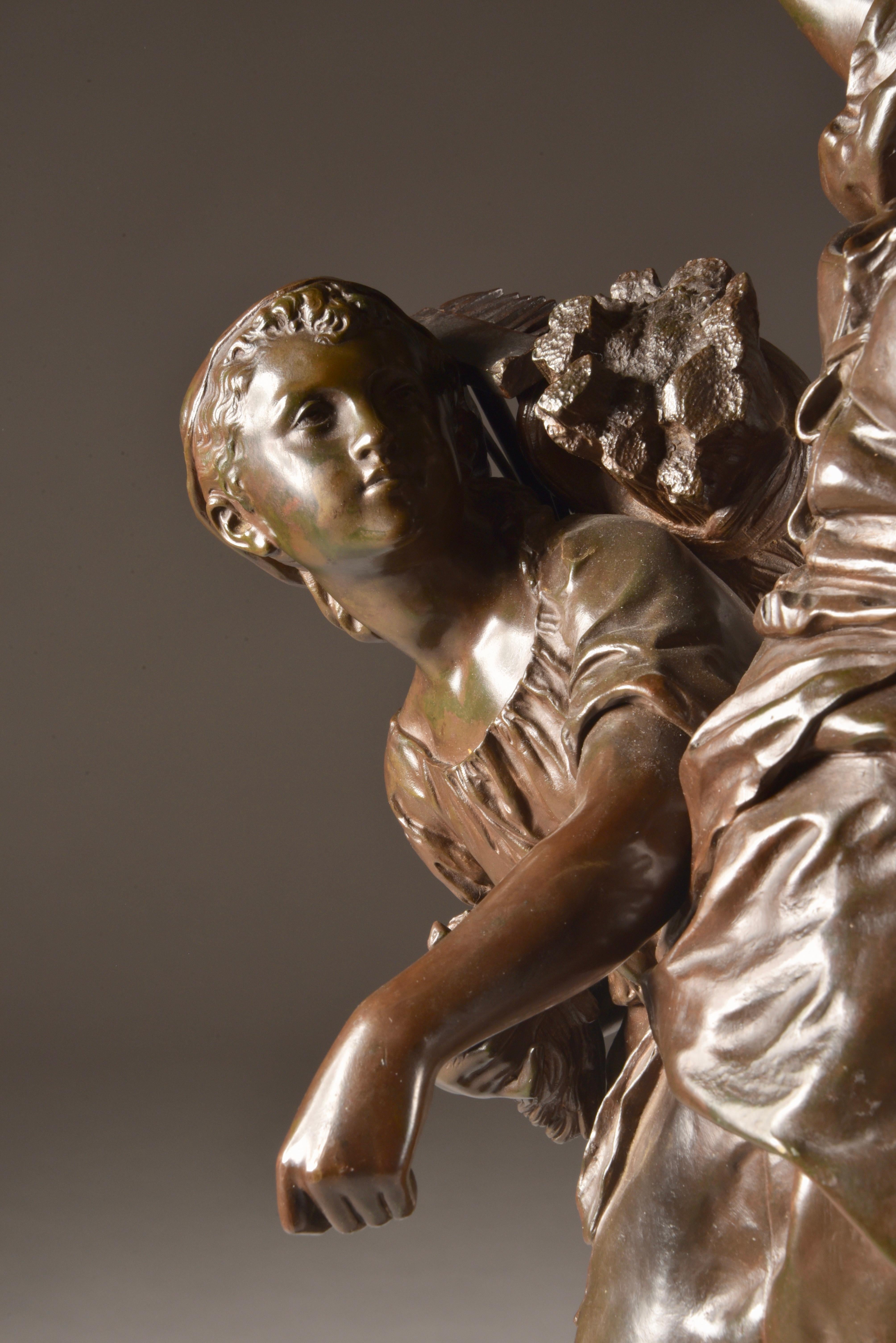 Large Rare French Bronze Sculpture, Mathurin Moreau & E. Collin, 1860 For Sale 11