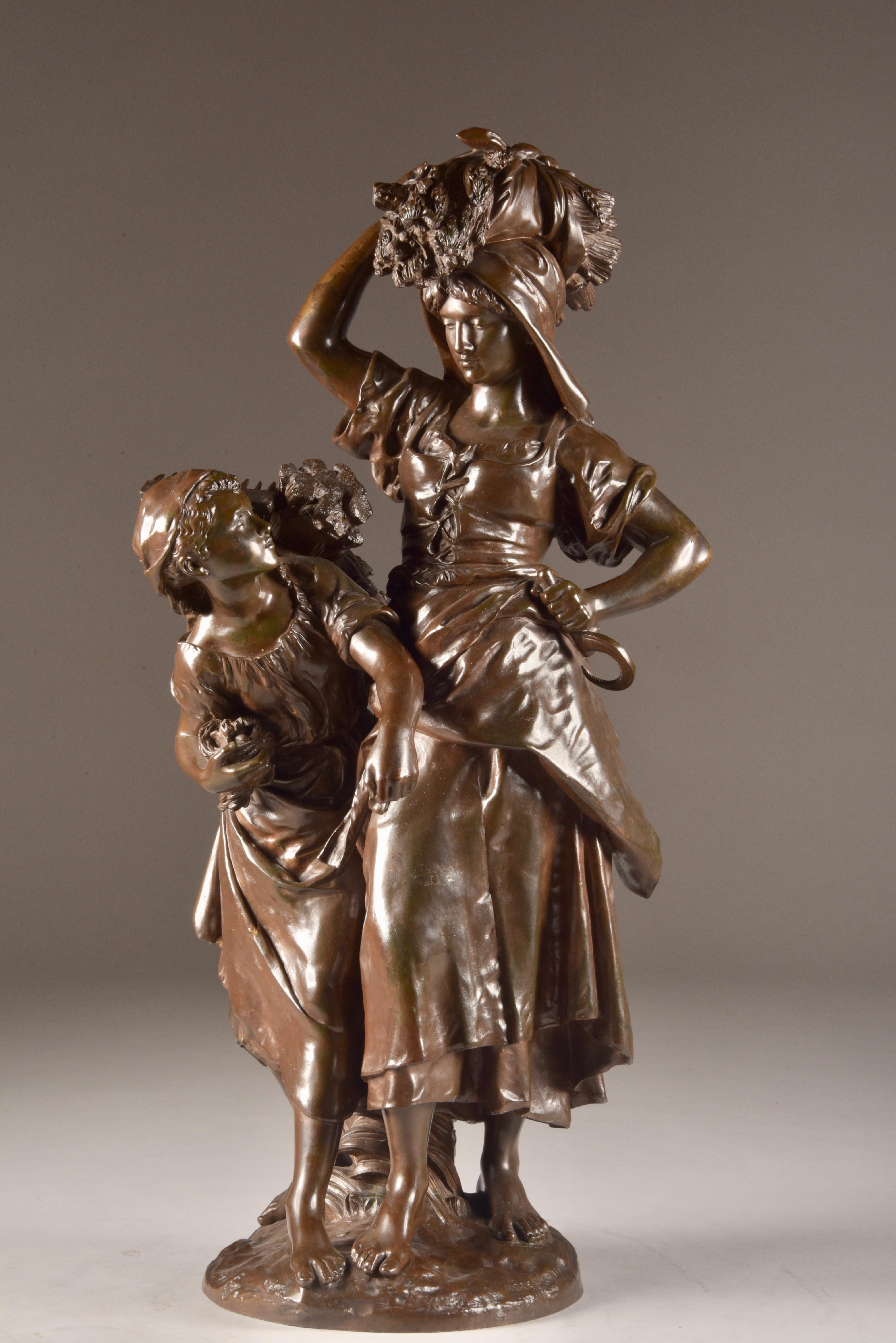 Mid-19th Century Large Rare French Bronze Sculpture, Mathurin Moreau & E. Collin, 1860 For Sale