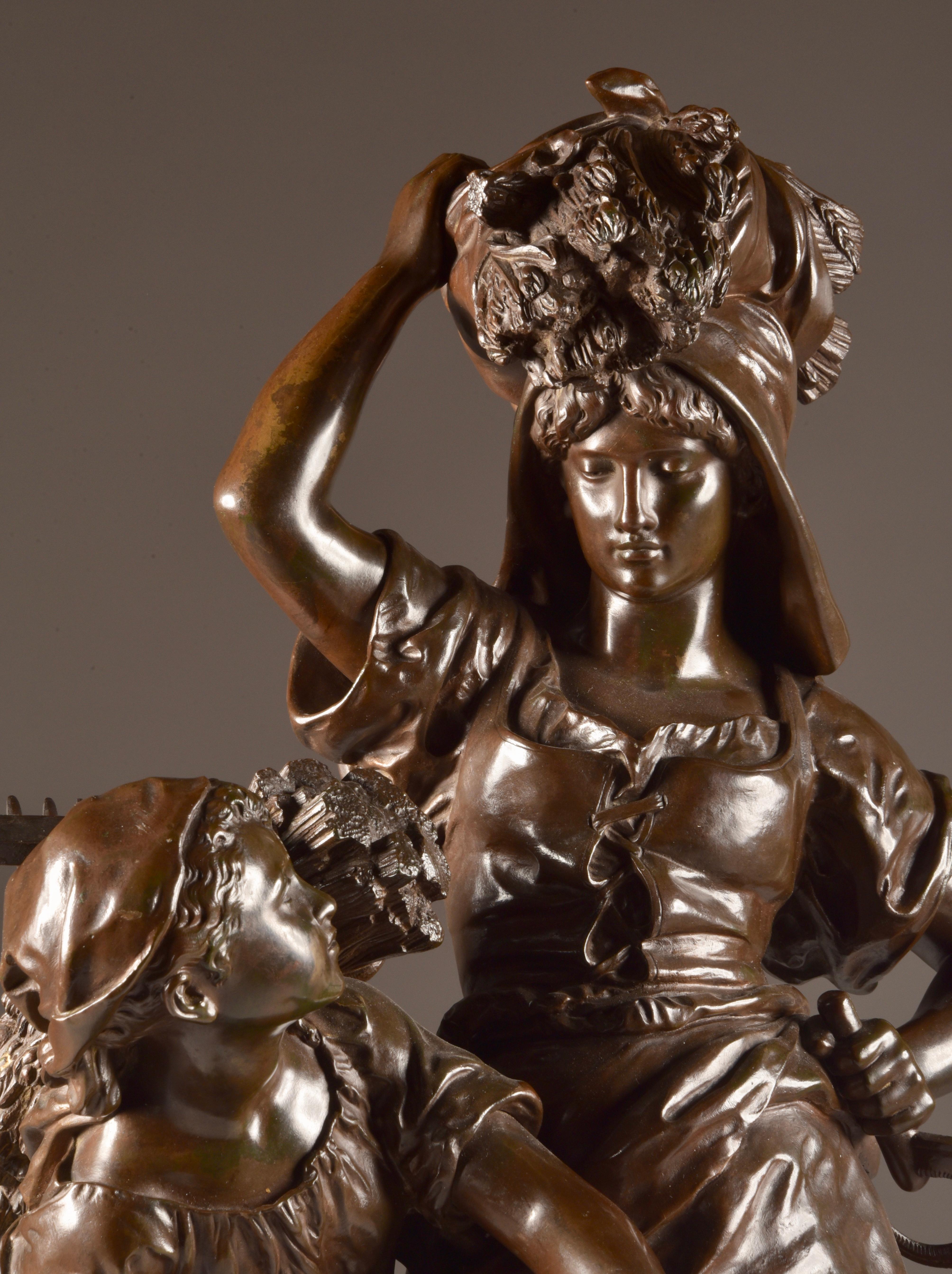 Large Rare French Bronze Sculpture, Mathurin Moreau & E. Collin, 1860 For Sale 5