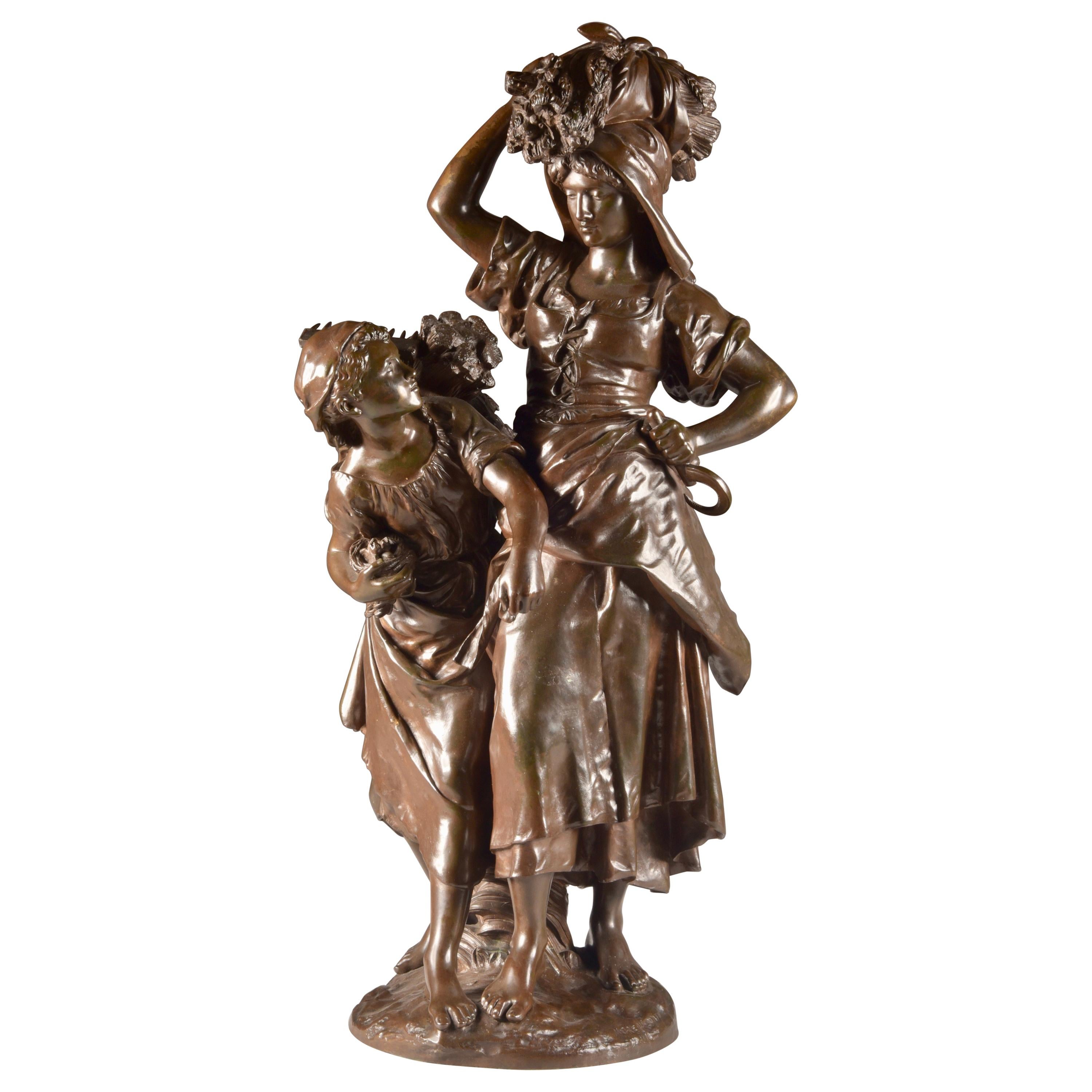 Large Rare French Bronze Sculpture, Mathurin Moreau & E. Collin, 1860 For Sale