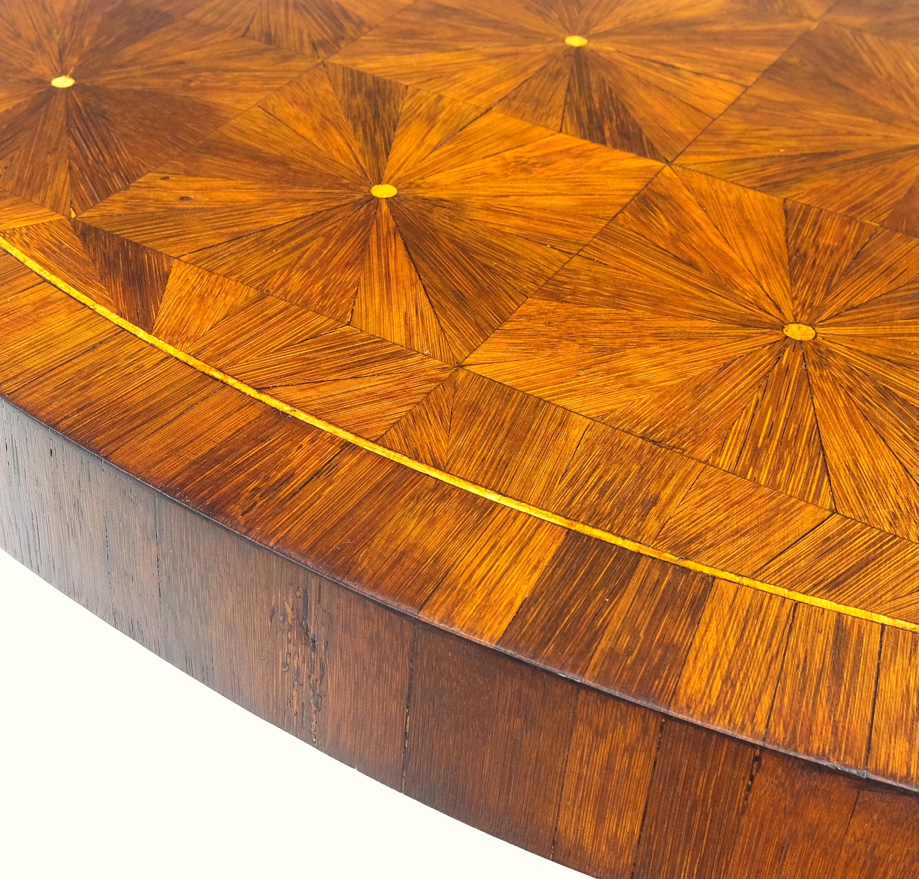 Large Round Parquetry Inlaid Dining Conference Table Marble Base Mint! 6