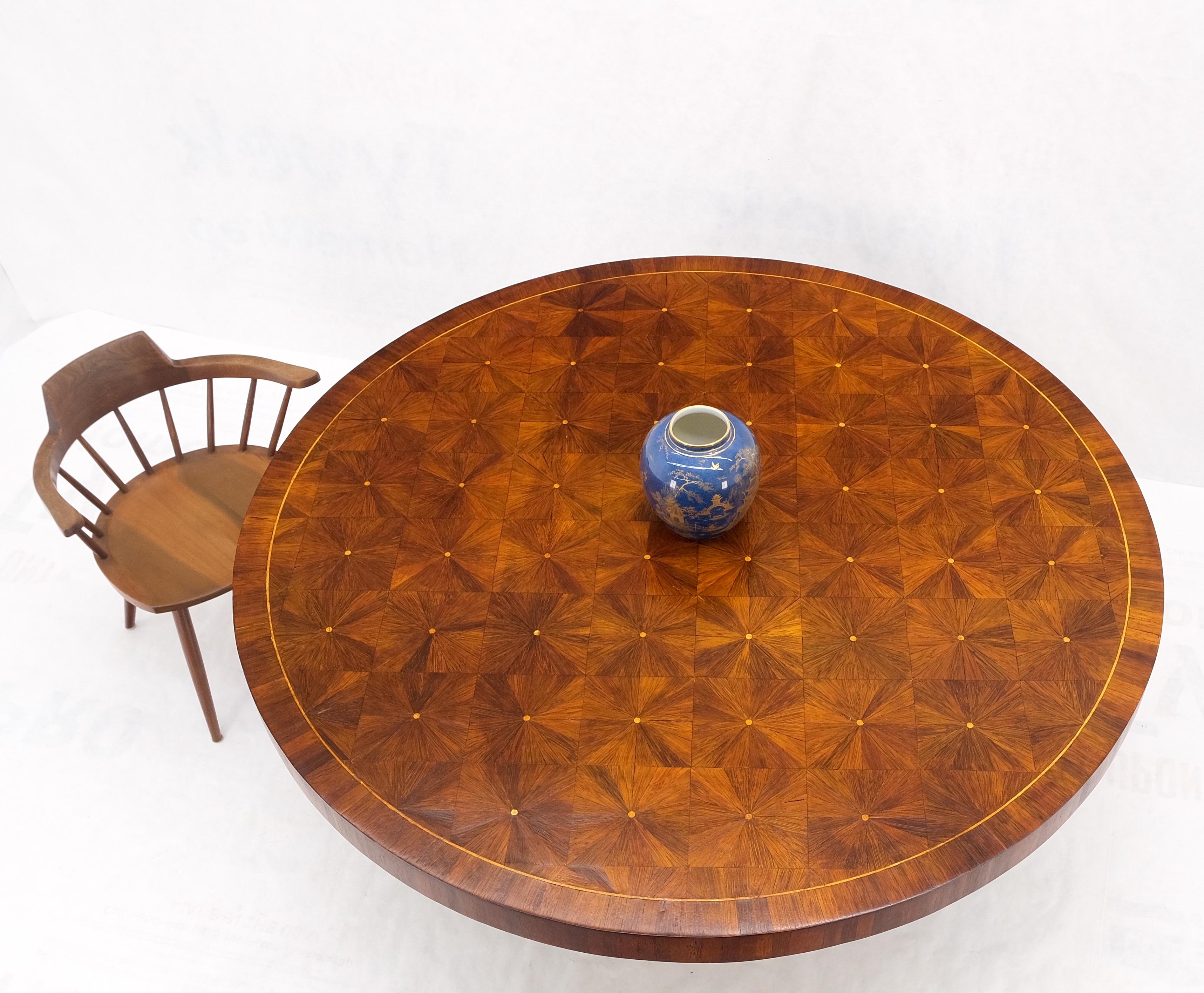 Mid-Century Modern Large Round Parquetry Inlaid Dining Conference Table Marble Base Mint!