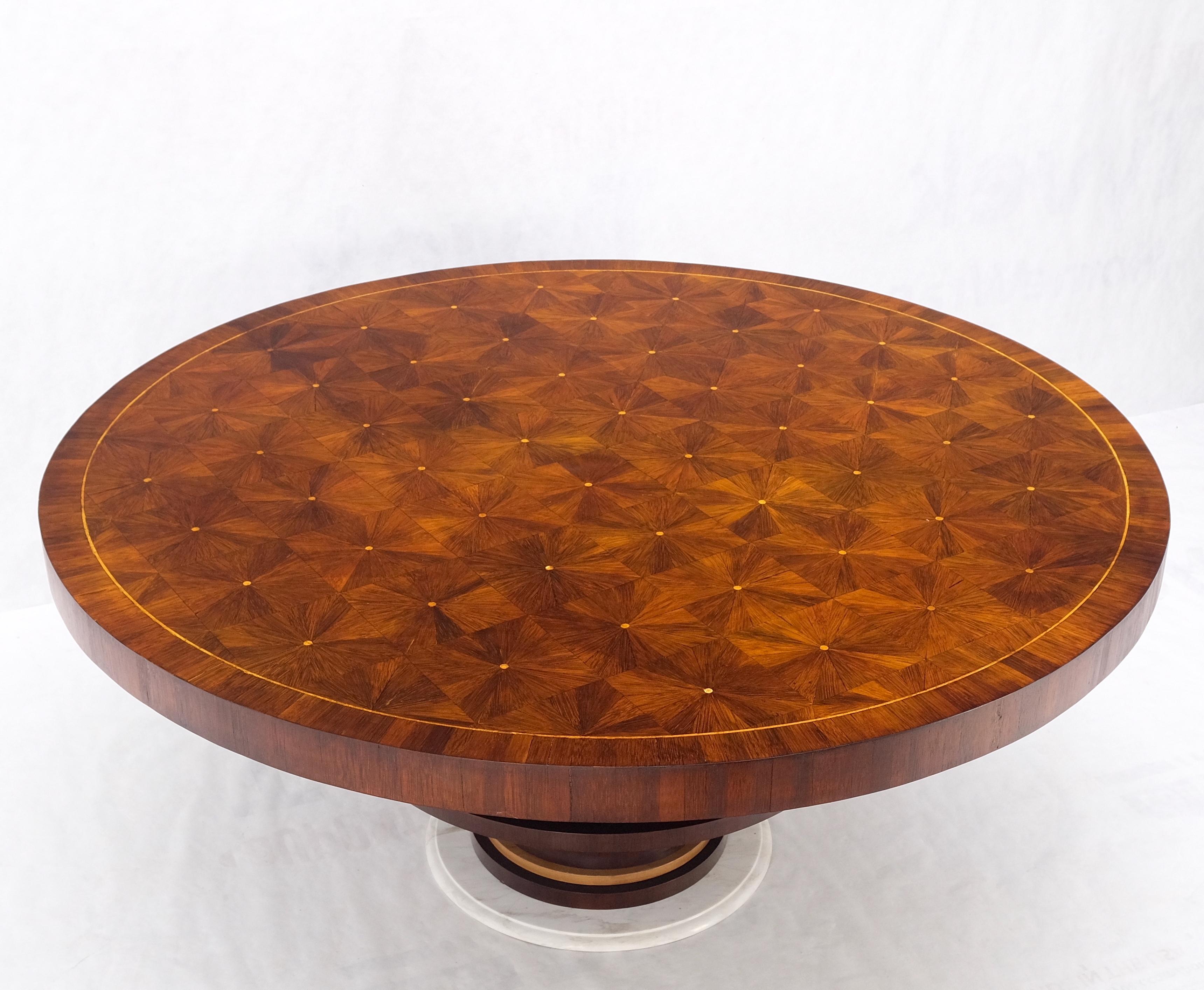 Large Round Parquetry Inlaid Dining Conference Table Marble Base Mint! 2