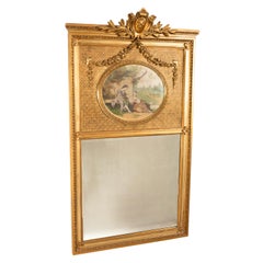 Grande specchio da parete 6ft+ Antique French Louis XV dorato e dipinto a mano Trumeau 1860