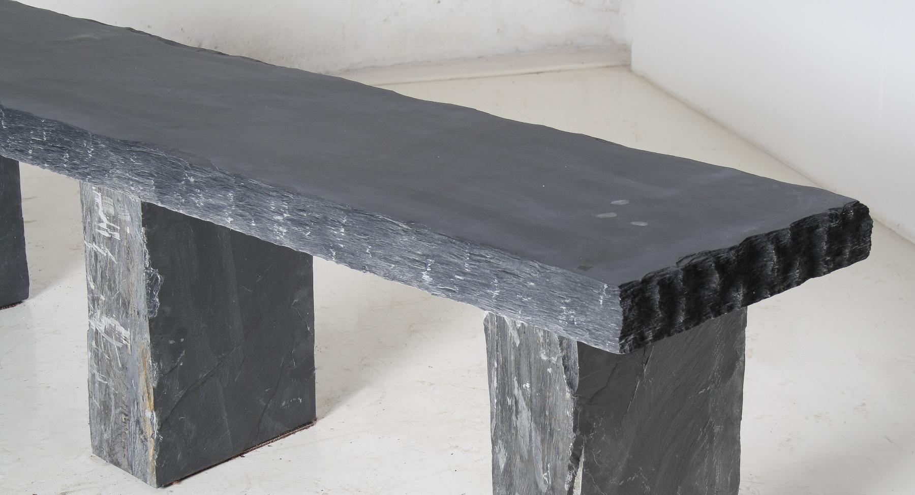 Large 6ft Natural Wabi-Sabi Stone Slate Bench Seat on Bolster Plinth Base For Sale 5