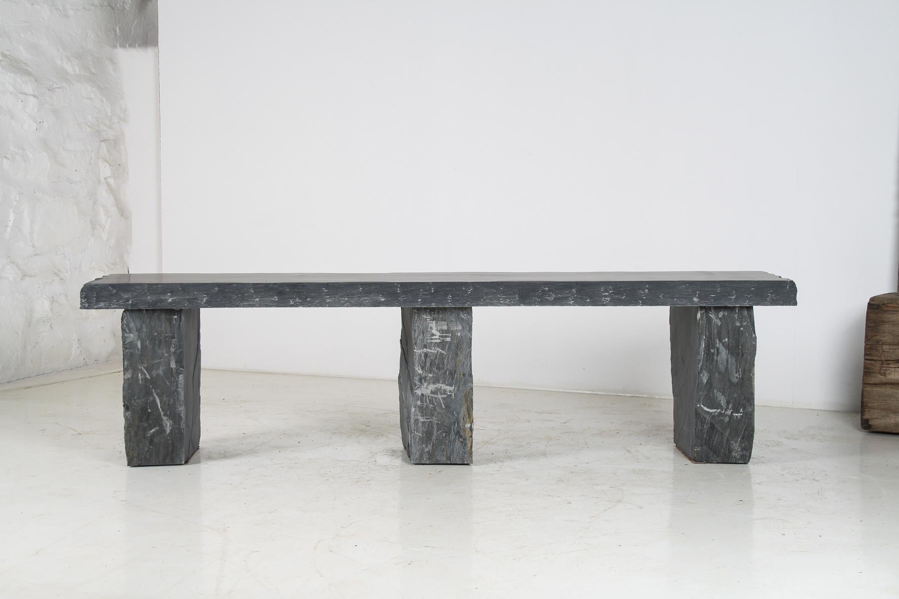 Large 6ft Natural Wabi-Sabi Stone Slate Bench Seat on Bolster Plinth Base For Sale 7
