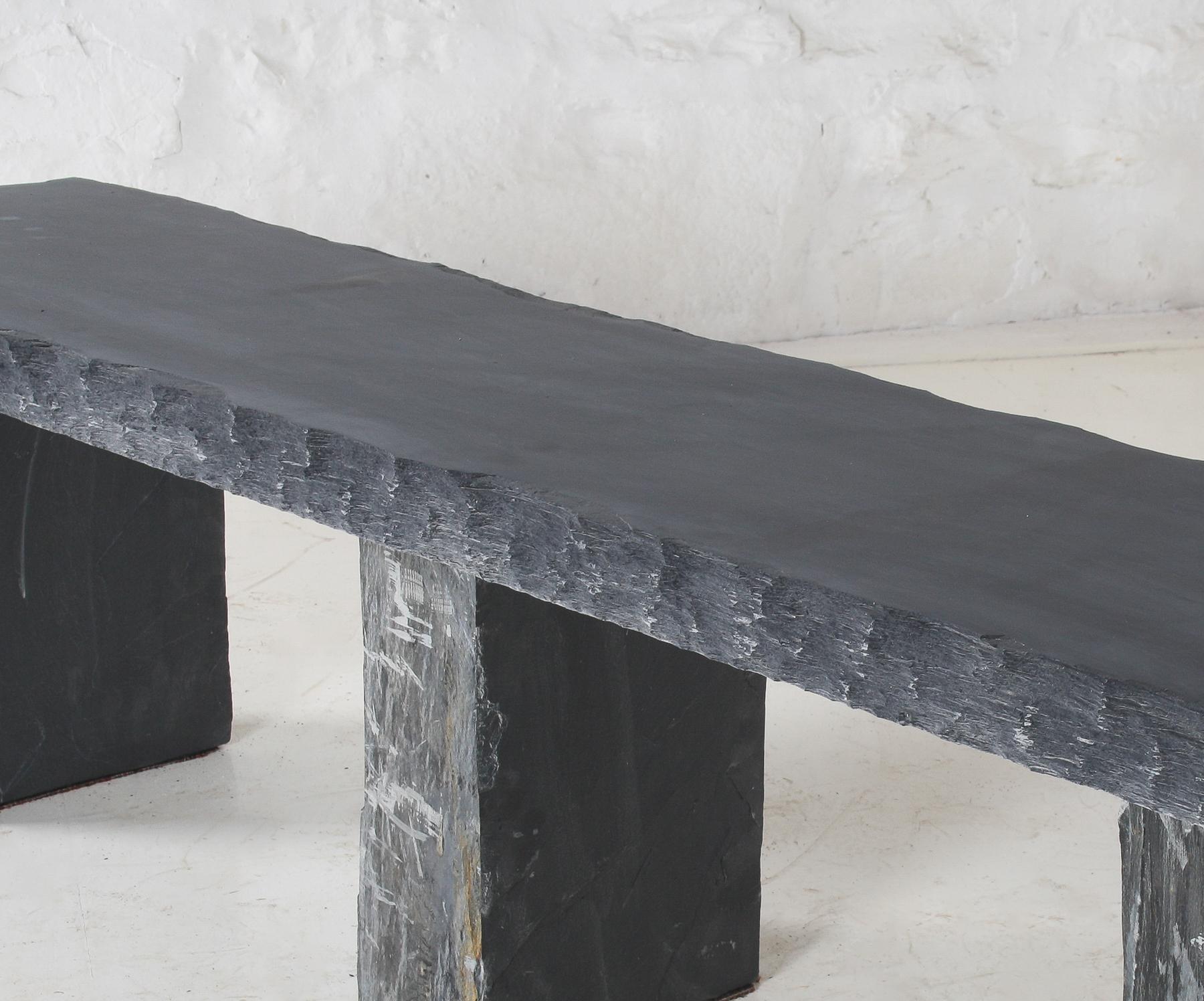 Large 6ft Natural Wabi-Sabi Stone Slate Bench Seat on Bolster Plinth Base For Sale 8