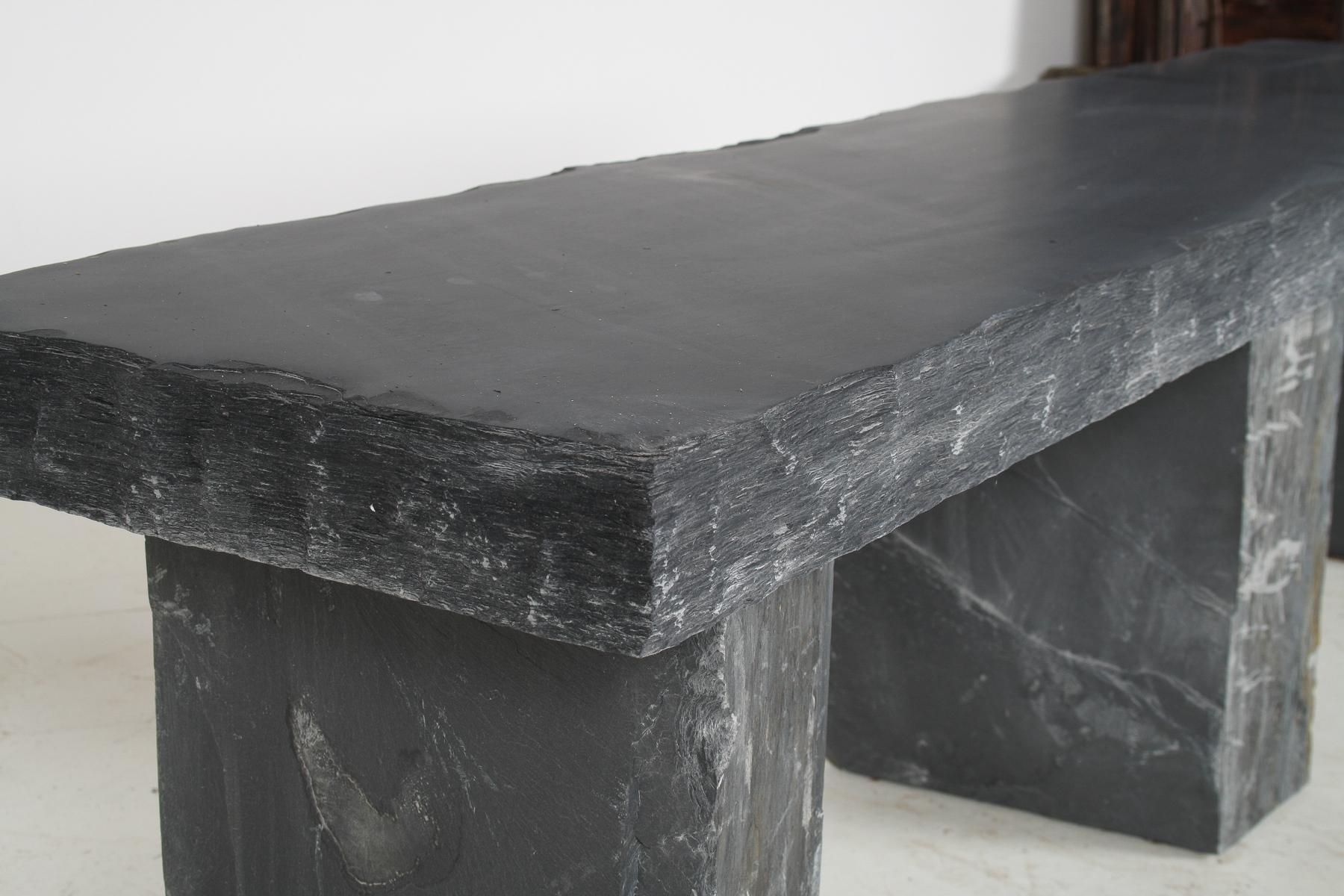 Large 6ft Natural Wabi-Sabi Stone Slate Bench Seat on Bolster Plinth Base For Sale 9