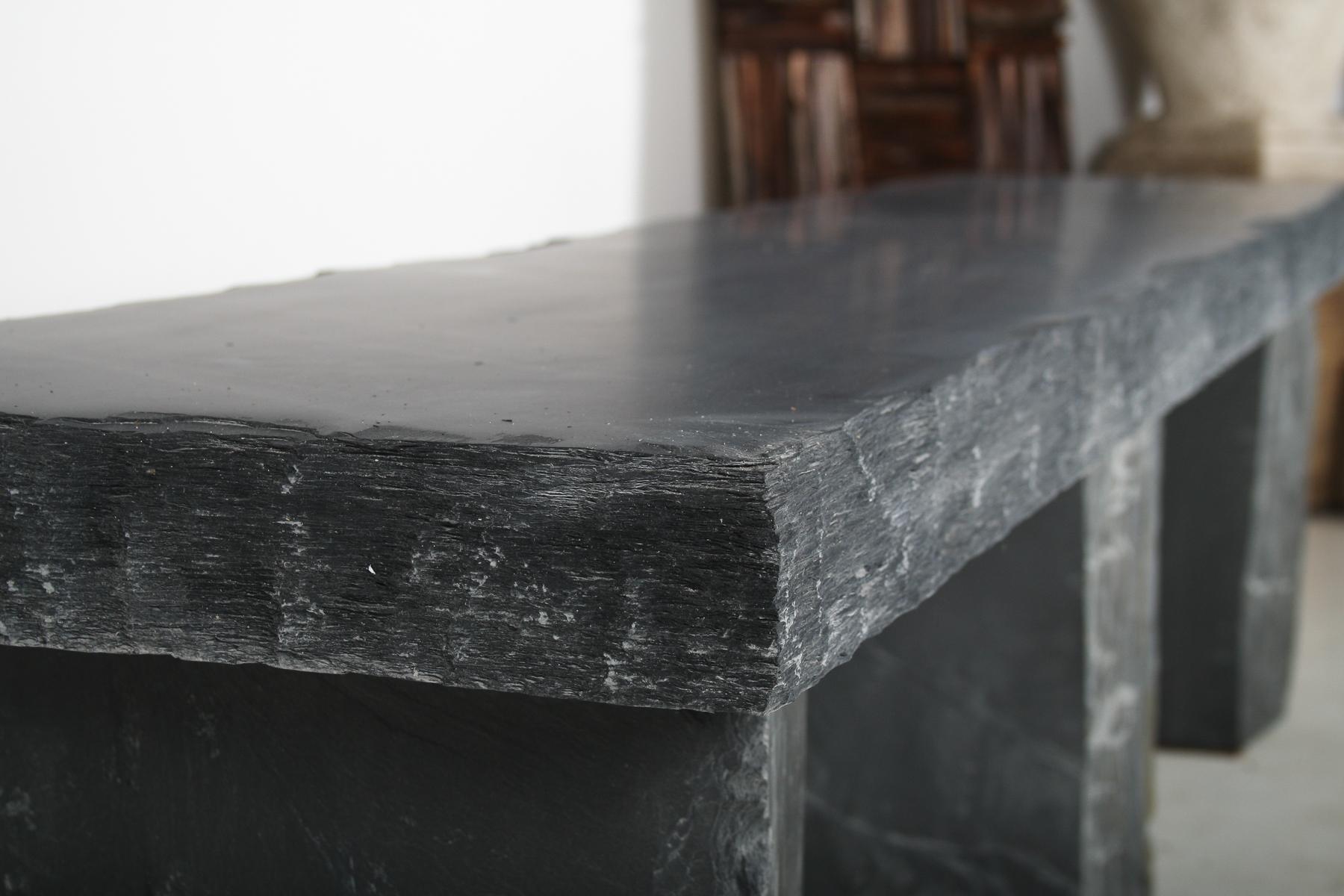 Large 6ft Natural Wabi-Sabi Stone Slate Bench Seat on Bolster Plinth Base For Sale 10
