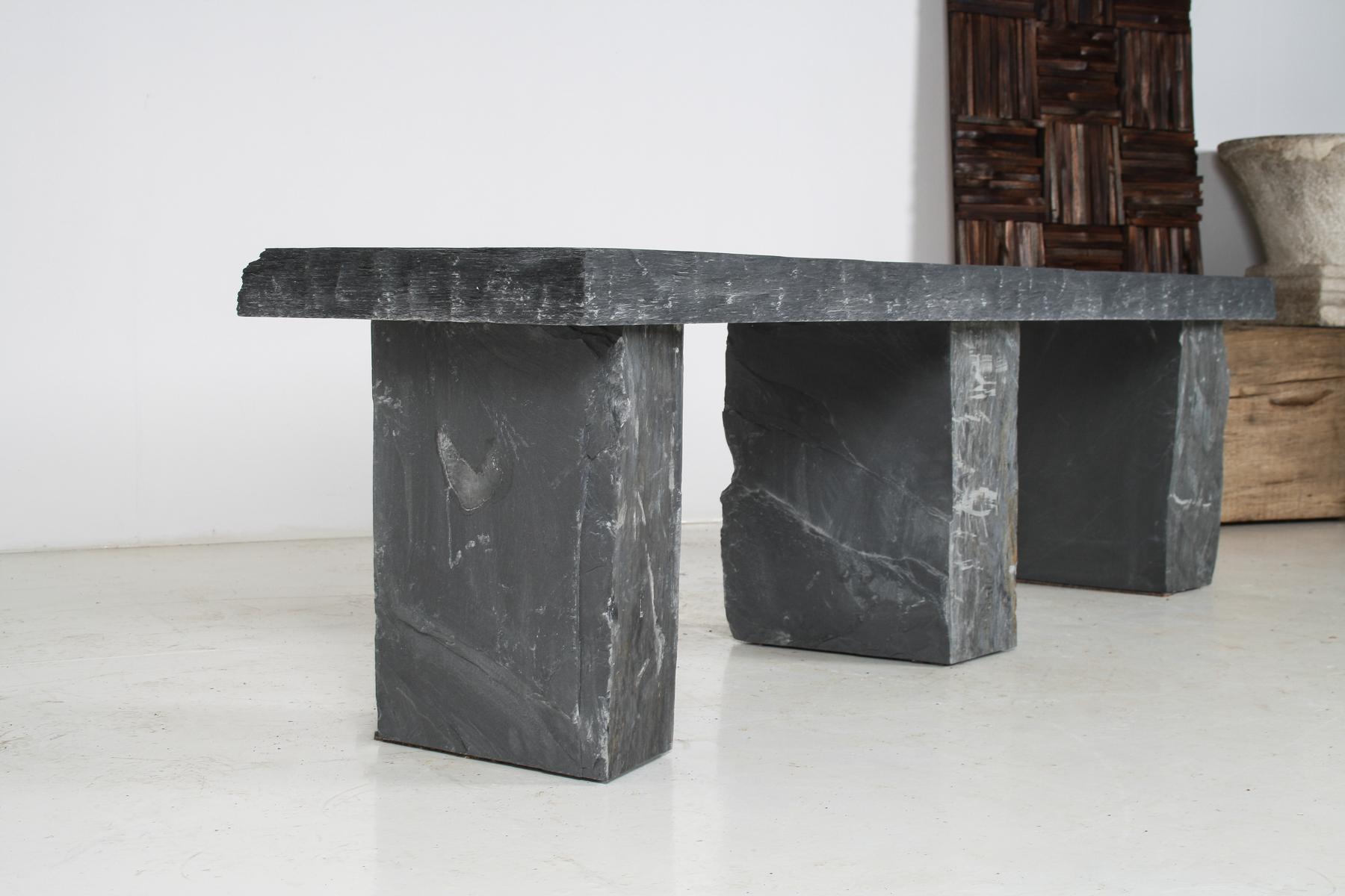 Large 6ft Natural Wabi-Sabi Stone Slate Bench Seat on Bolster Plinth Base For Sale 12