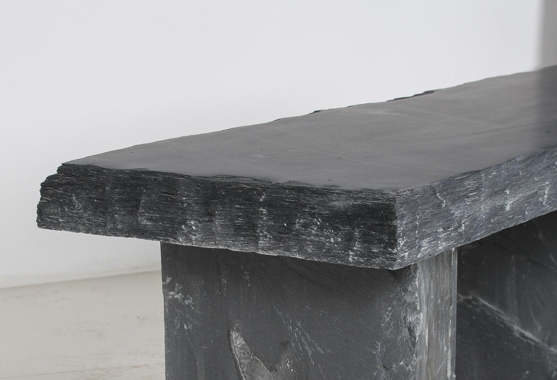 Large 6ft Natural Wabi-Sabi Stone Slate Bench Seat on Bolster Plinth Base For Sale 14