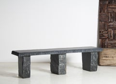 Large 6ft Natural Wabi-Sabi Stone Slate Bench Seat on Bolster Plinth Base