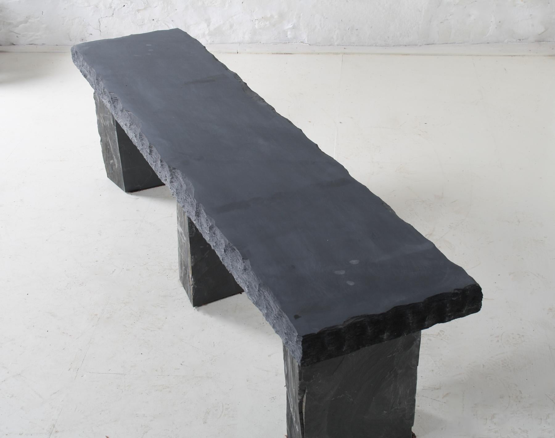 Large 6ft Natural Wabi-Sabi Stone Slate Bench Seat on Bolster Plinth Base For Sale 15