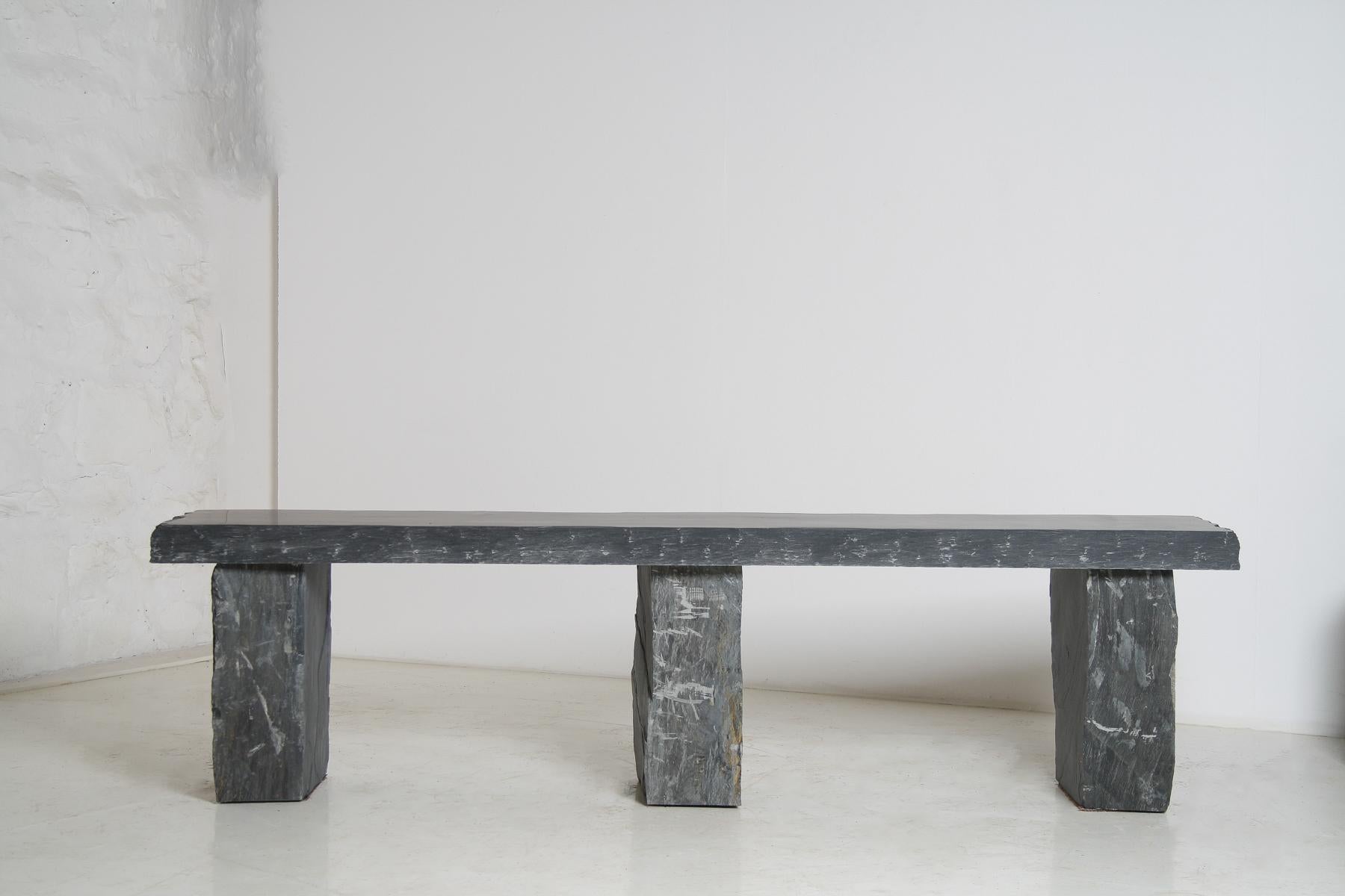 Welsh Large 6ft Natural Wabi-Sabi Stone Slate Bench Seat on Bolster Plinth Base For Sale