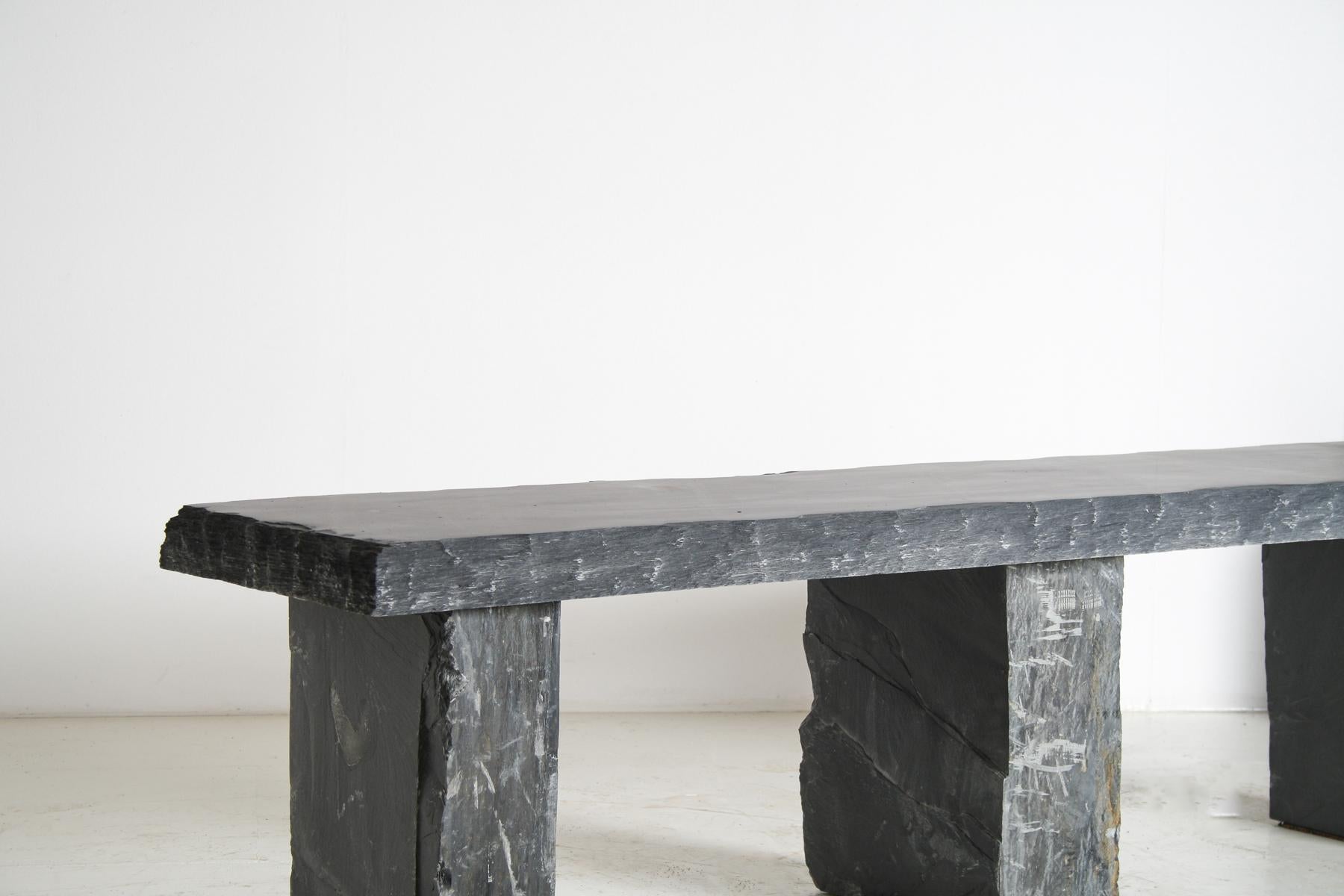 Large 6ft Natural Wabi-Sabi Stone Slate Bench Seat on Bolster Plinth Base For Sale 1