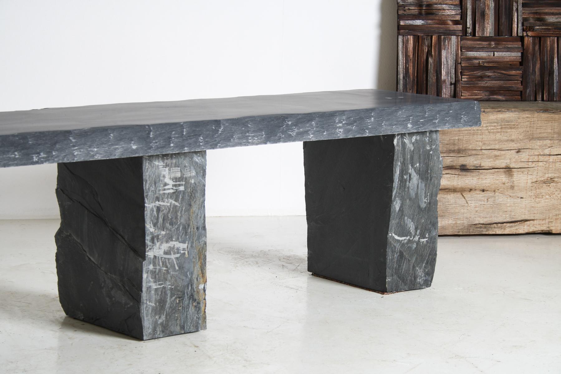 Large 6ft Natural Wabi-Sabi Stone Slate Bench Seat on Bolster Plinth Base For Sale 2